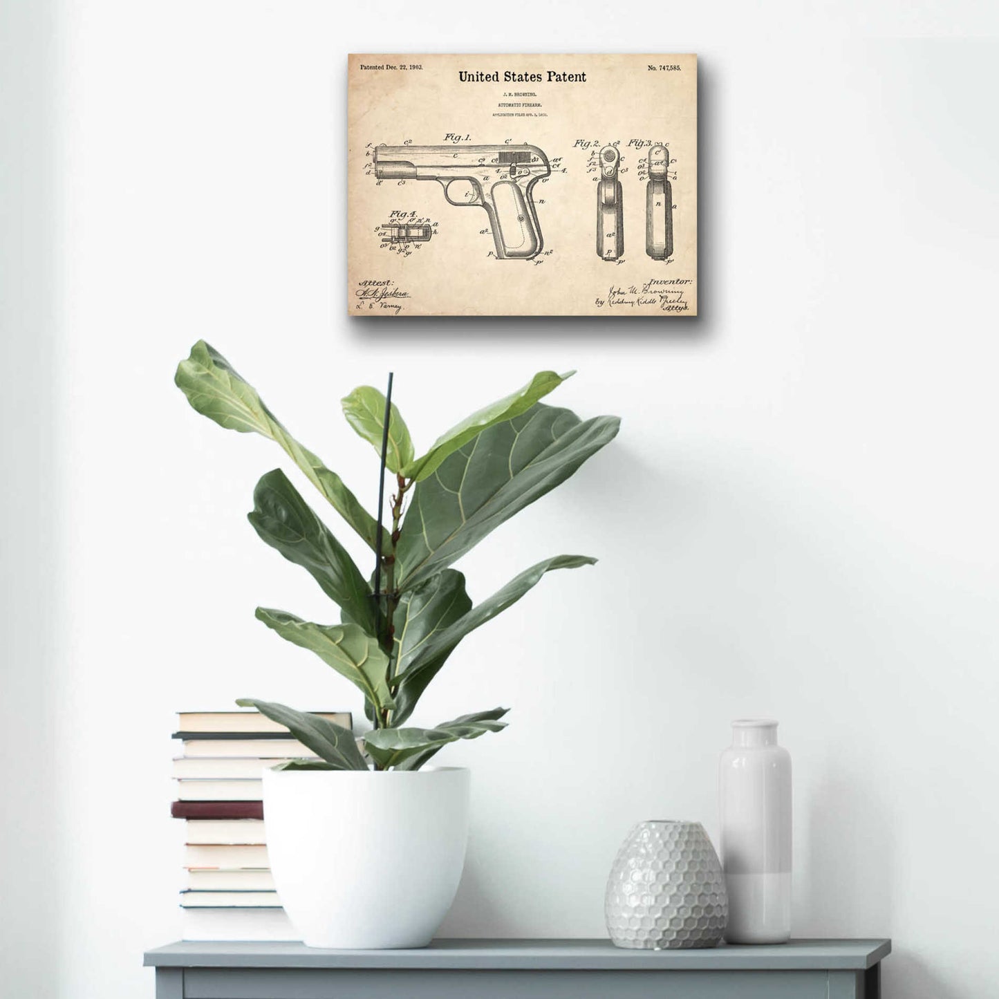 Epic Art 'Pistol Blueprint Patent Parchment,' Acrylic Glass Wall Art,16x12