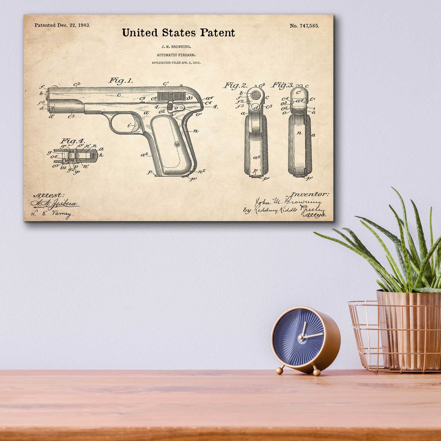 Epic Art 'Pistol Blueprint Patent Parchment,' Acrylic Glass Wall Art,16x12