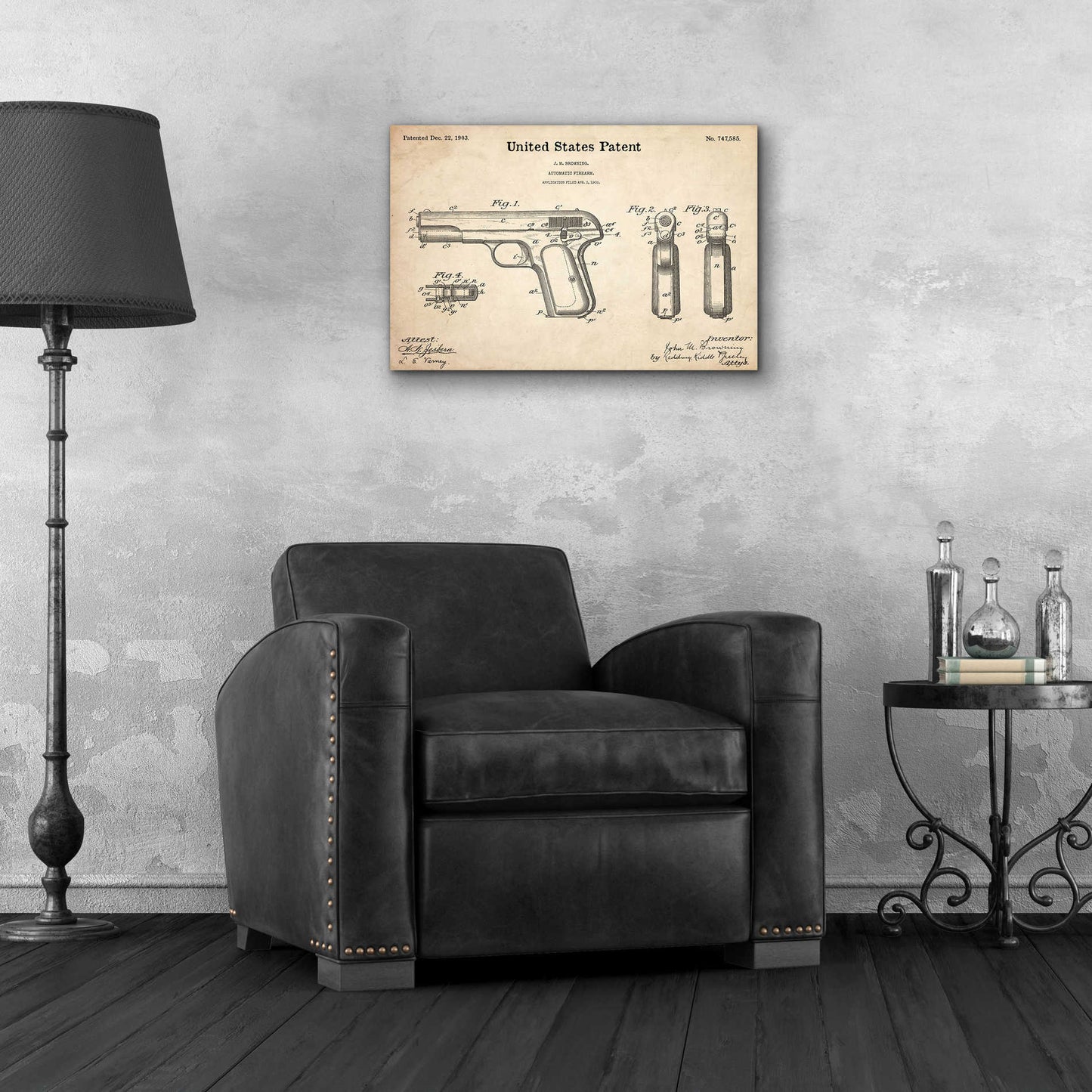 Epic Art 'Pistol Blueprint Patent Parchment,' Acrylic Glass Wall Art,24x16