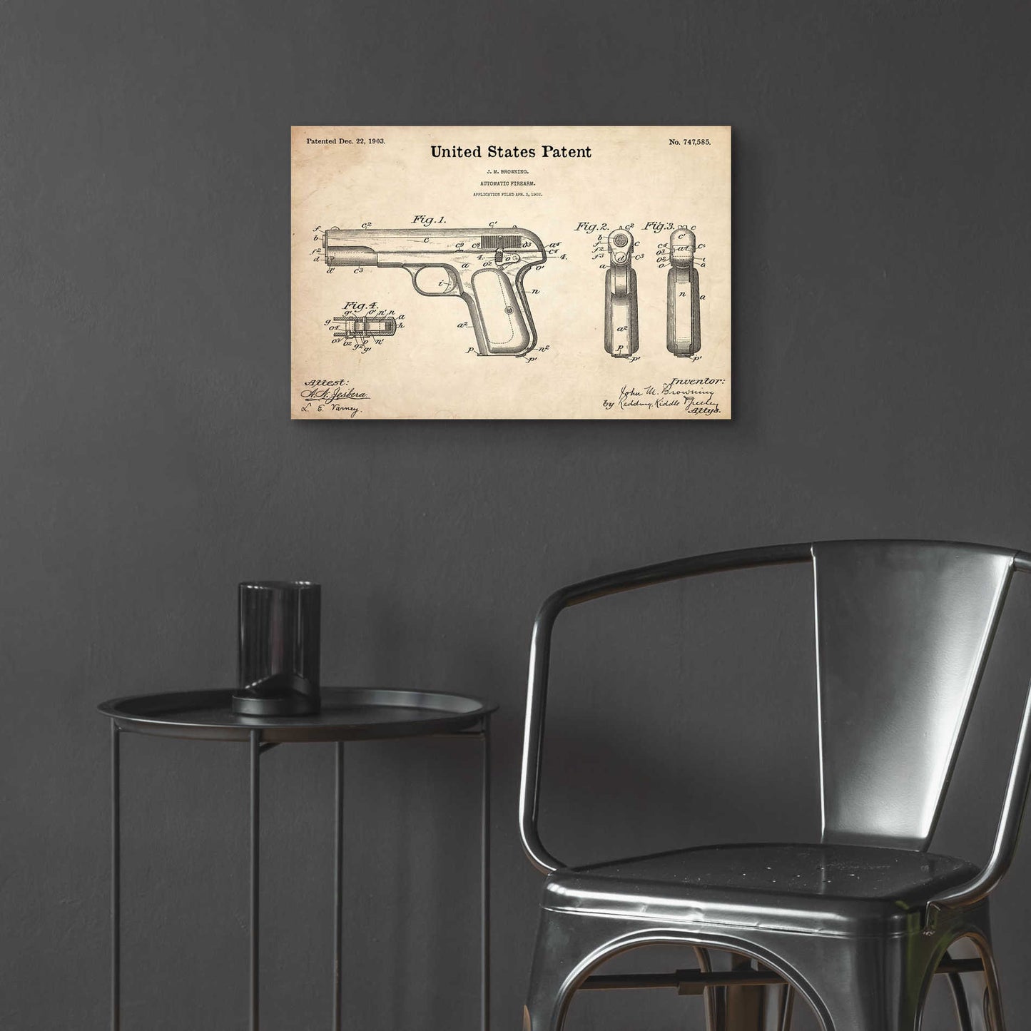 Epic Art 'Pistol Blueprint Patent Parchment,' Acrylic Glass Wall Art,24x16