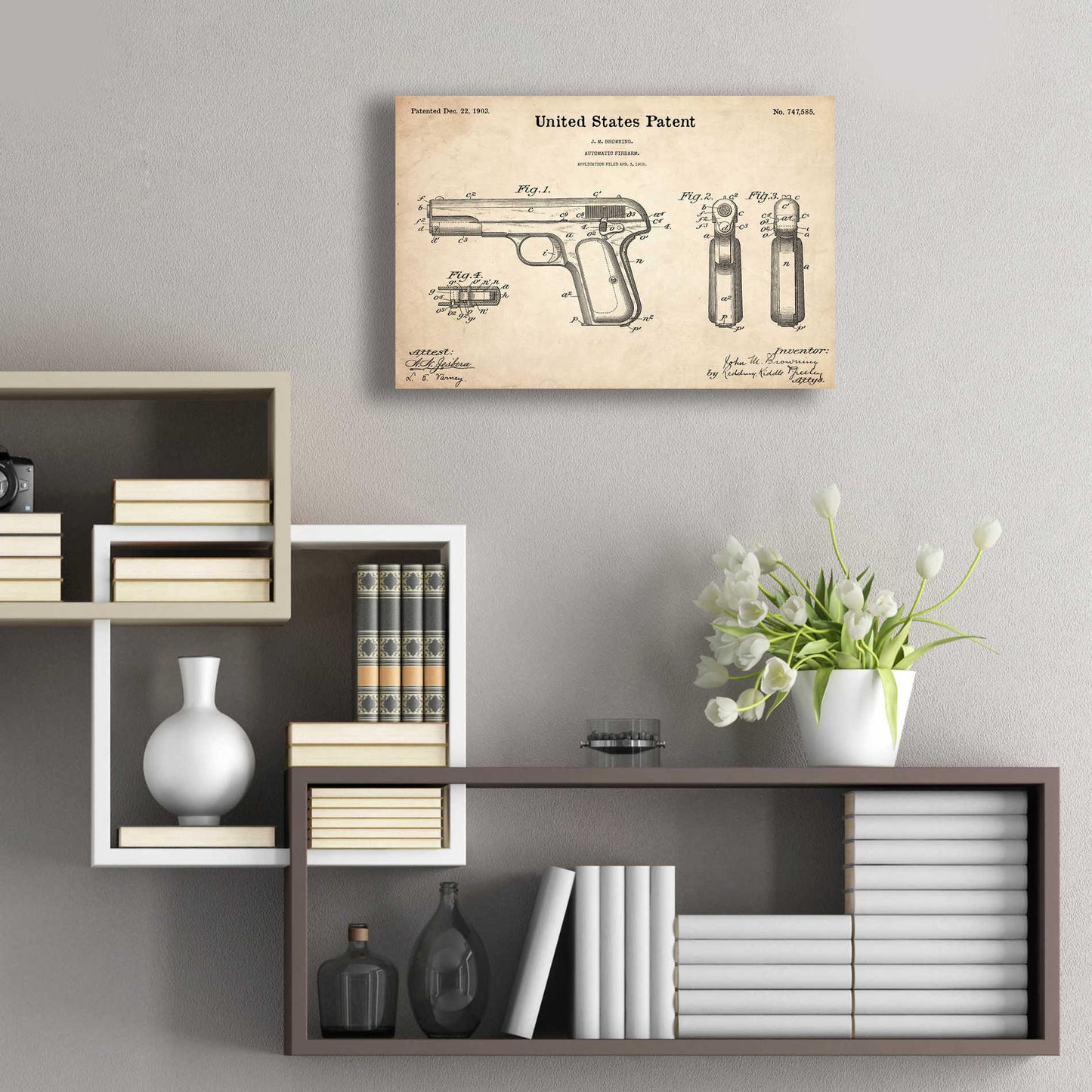 Epic Art 'Pistol Blueprint Patent Parchment,' Acrylic Glass Wall Art,24x16