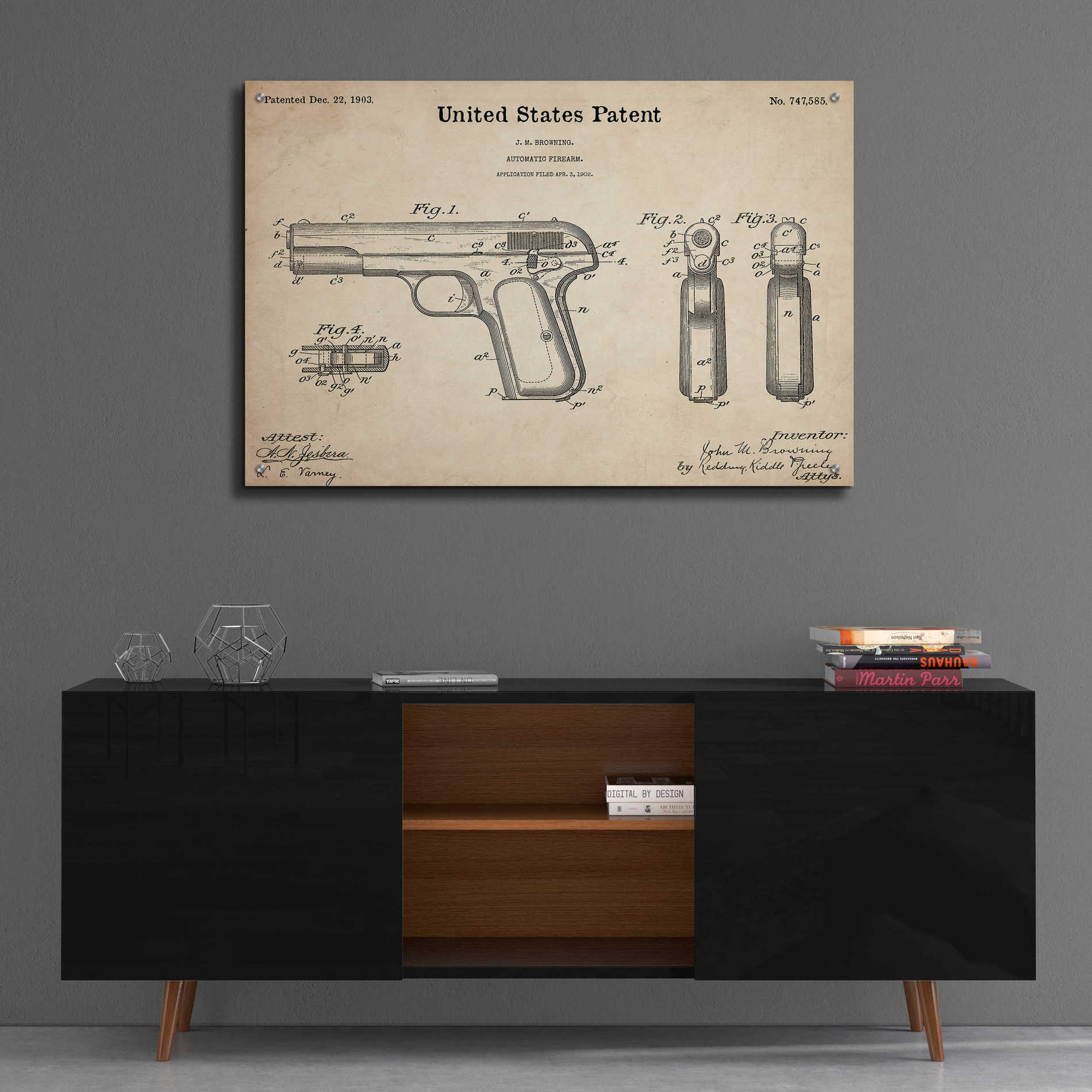 Epic Art 'Pistol Blueprint Patent Parchment,' Acrylic Glass Wall Art,36x24