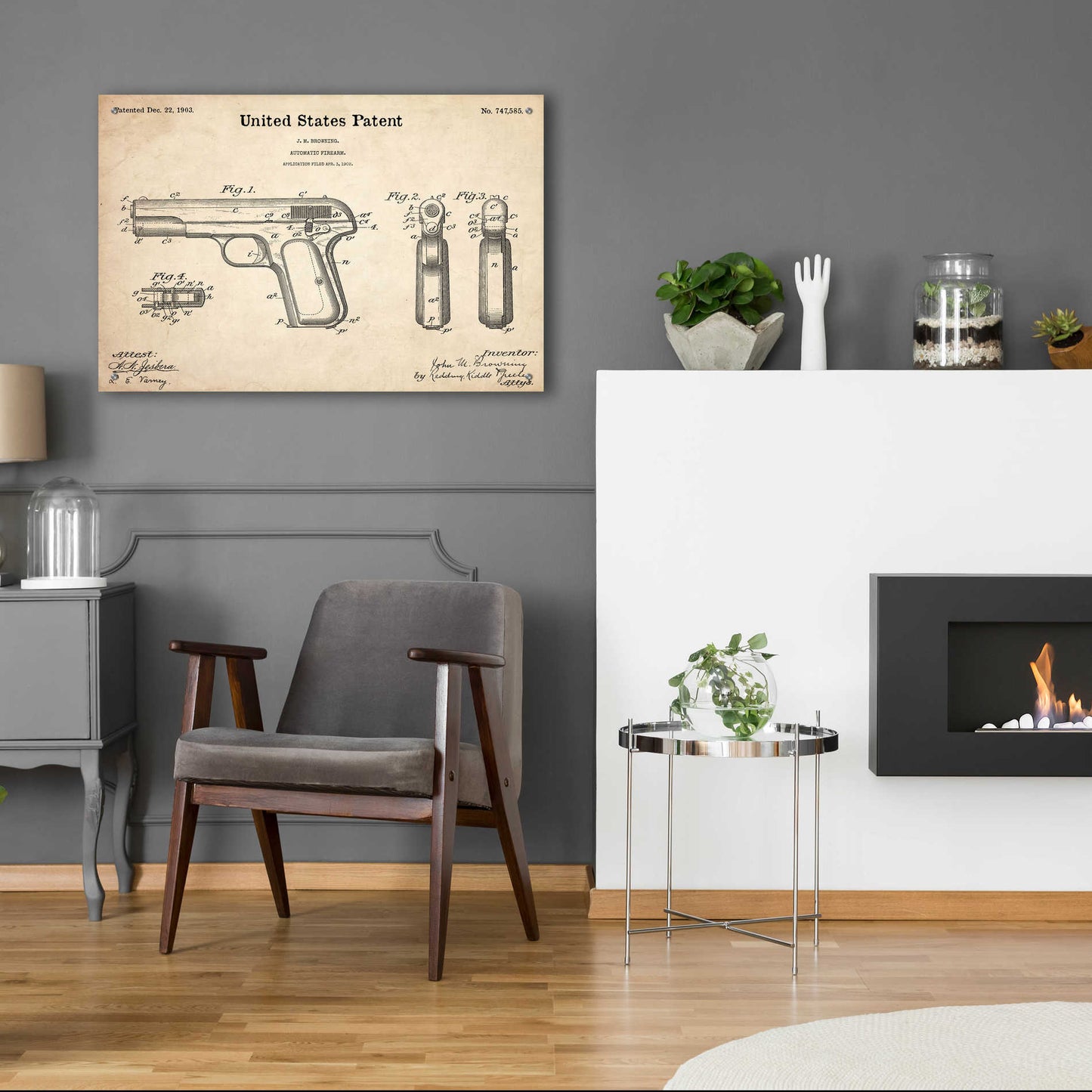 Epic Art 'Pistol Blueprint Patent Parchment,' Acrylic Glass Wall Art,36x24