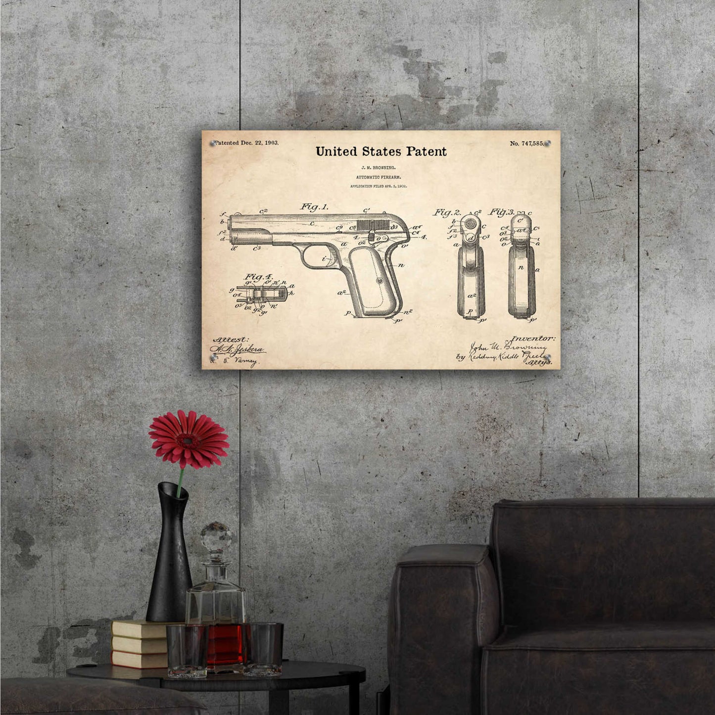 Epic Art 'Pistol Blueprint Patent Parchment,' Acrylic Glass Wall Art,36x24