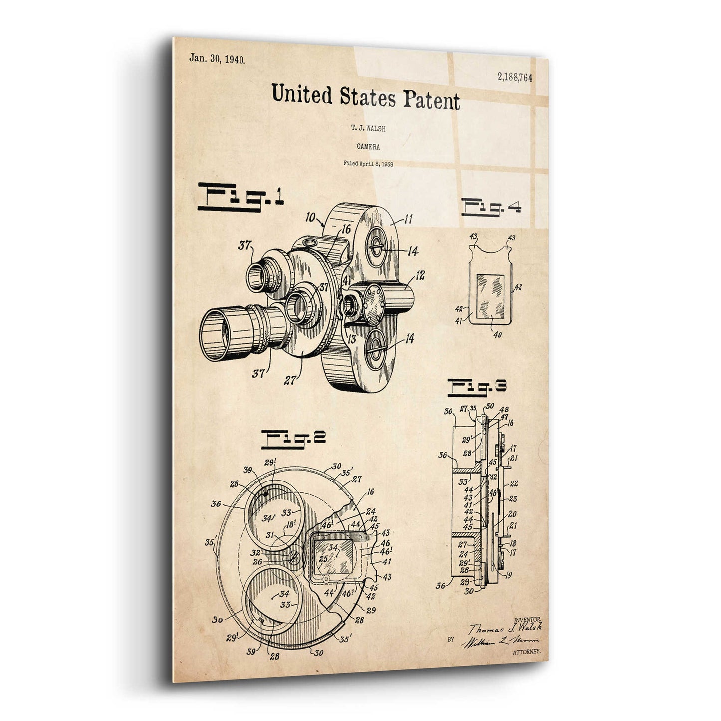 Epic Art 'Film Camera Blueprint Patent Parchment,' Acrylic Glass Wall Art,12x16
