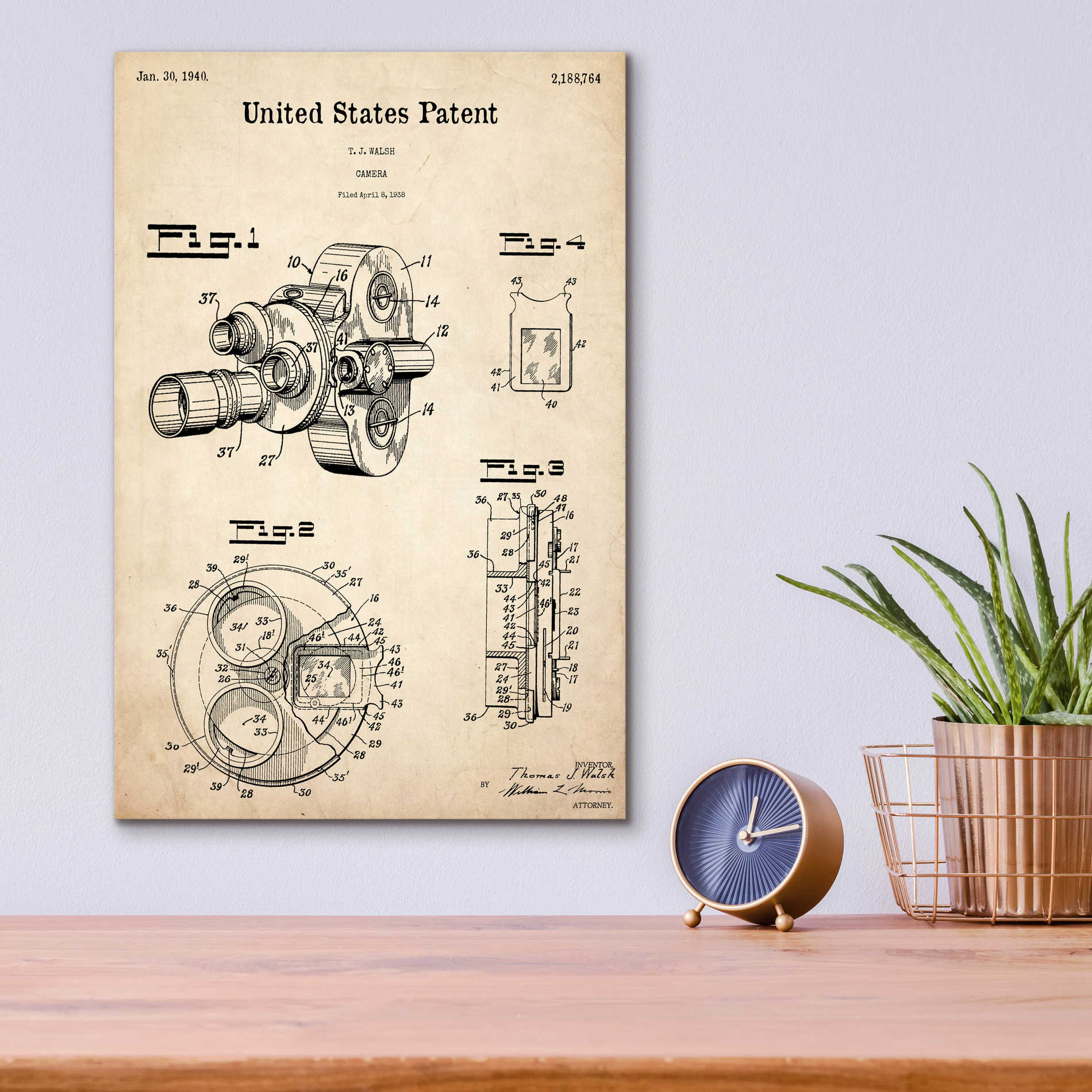 Epic Art 'Film Camera Blueprint Patent Parchment,' Acrylic Glass Wall Art,12x16