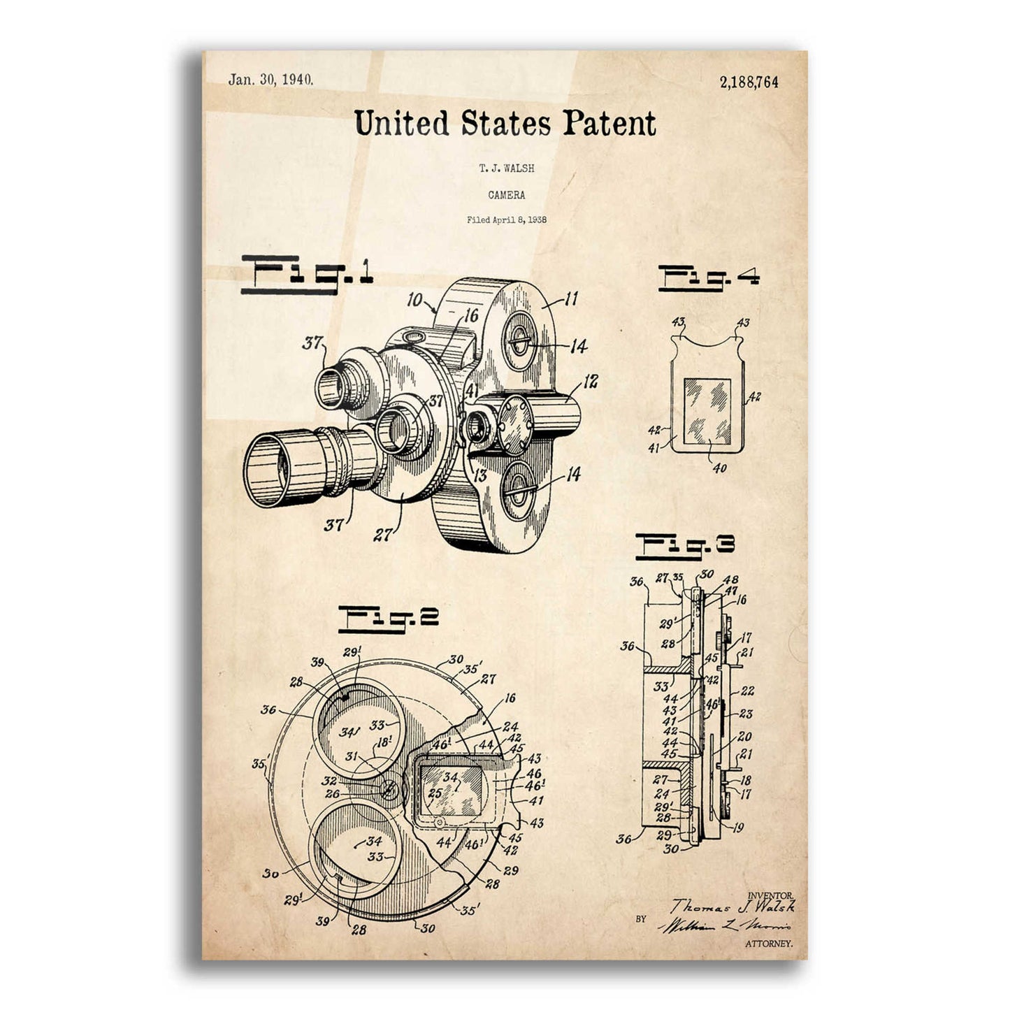 Epic Art 'Film Camera Blueprint Patent Parchment,' Acrylic Glass Wall Art,12x16