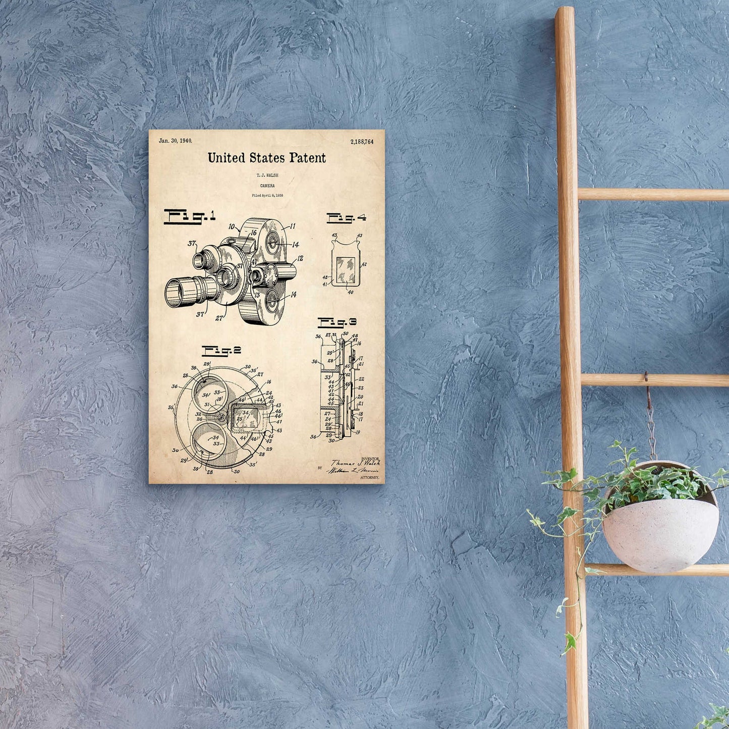 Epic Art 'Film Camera Blueprint Patent Parchment,' Acrylic Glass Wall Art,16x24