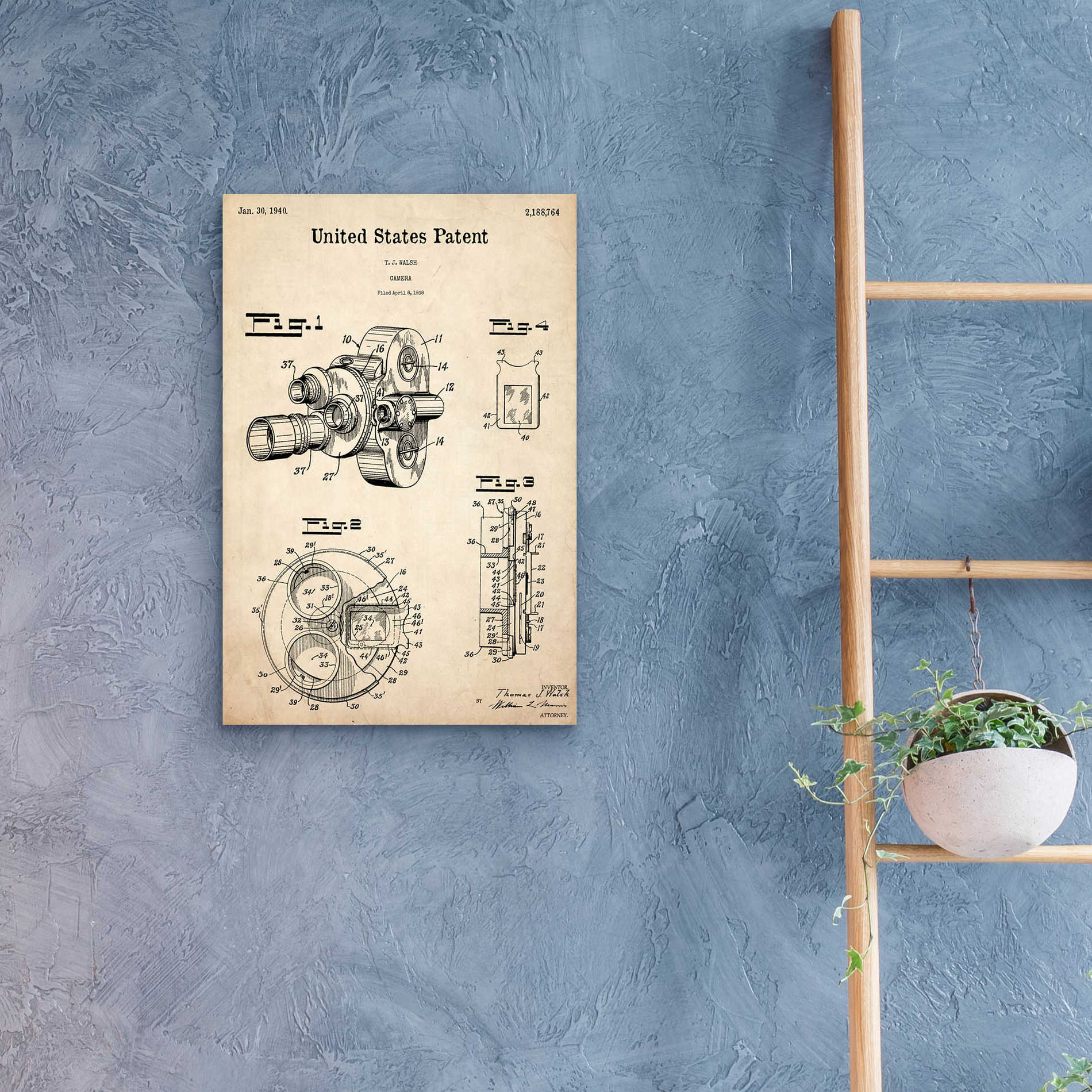 Epic Art 'Film Camera Blueprint Patent Parchment,' Acrylic Glass Wall Art,16x24
