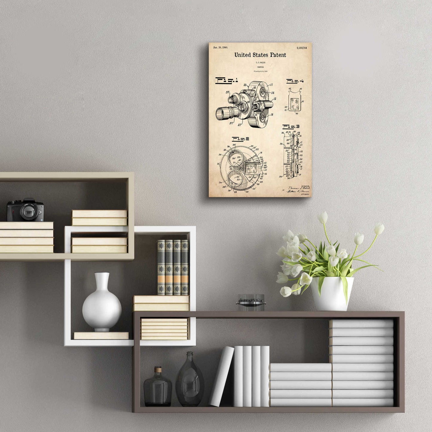 Epic Art 'Film Camera Blueprint Patent Parchment,' Acrylic Glass Wall Art,16x24