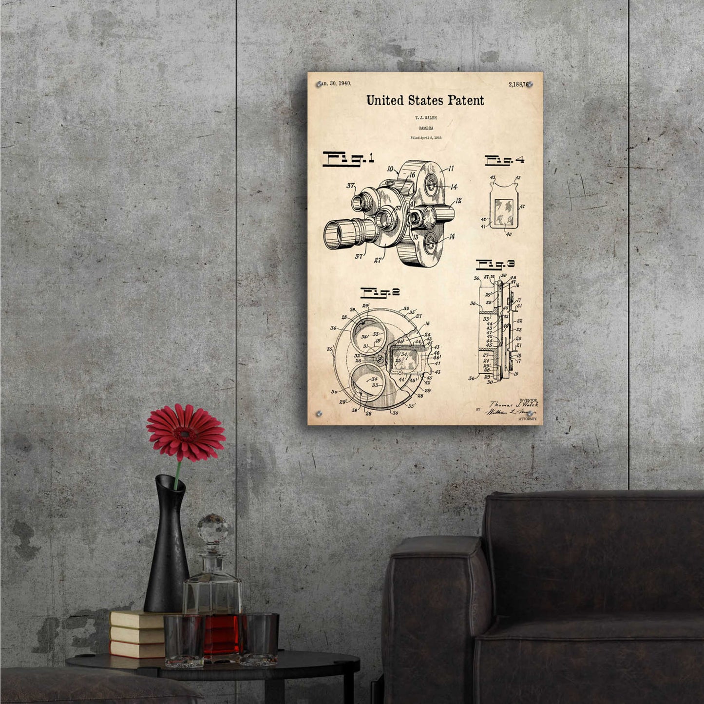 Epic Art 'Film Camera Blueprint Patent Parchment,' Acrylic Glass Wall Art,24x36