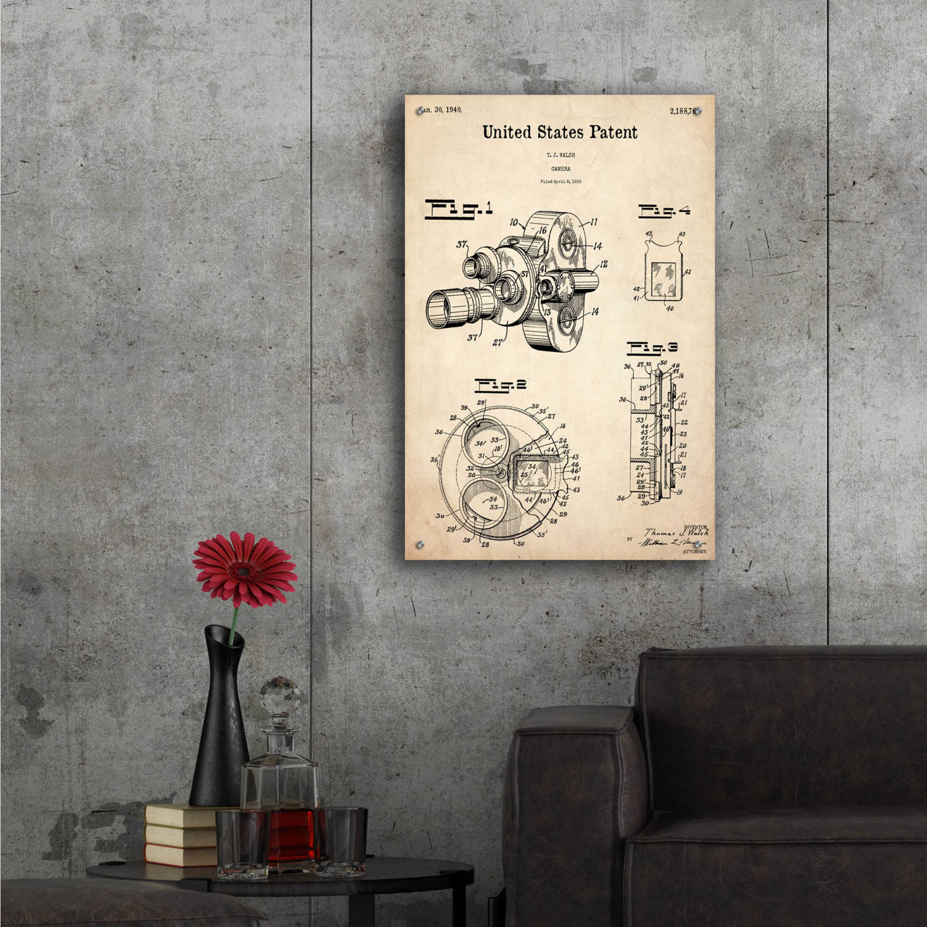 Epic Art 'Film Camera Blueprint Patent Parchment,' Acrylic Glass Wall Art,24x36
