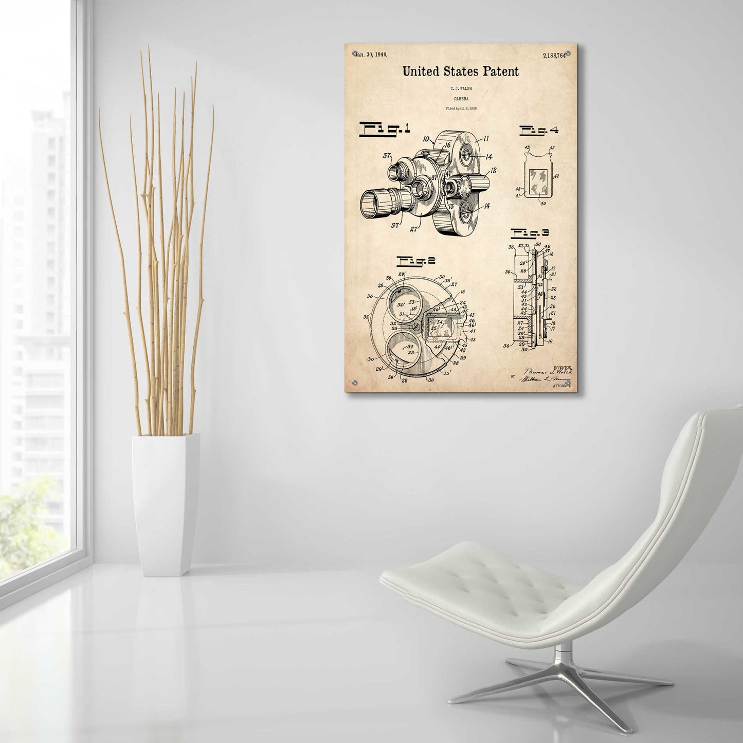 Epic Art 'Film Camera Blueprint Patent Parchment,' Acrylic Glass Wall Art,24x36