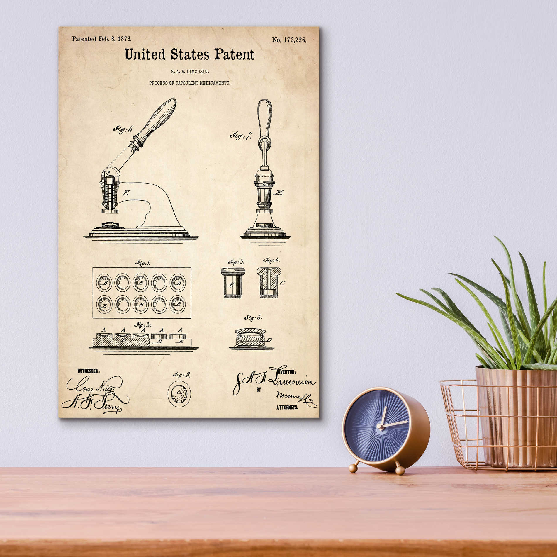 Epic Art 'Capsuling Medicine Blueprint Patent Parchment,' Acrylic Glass Wall Art,12x16