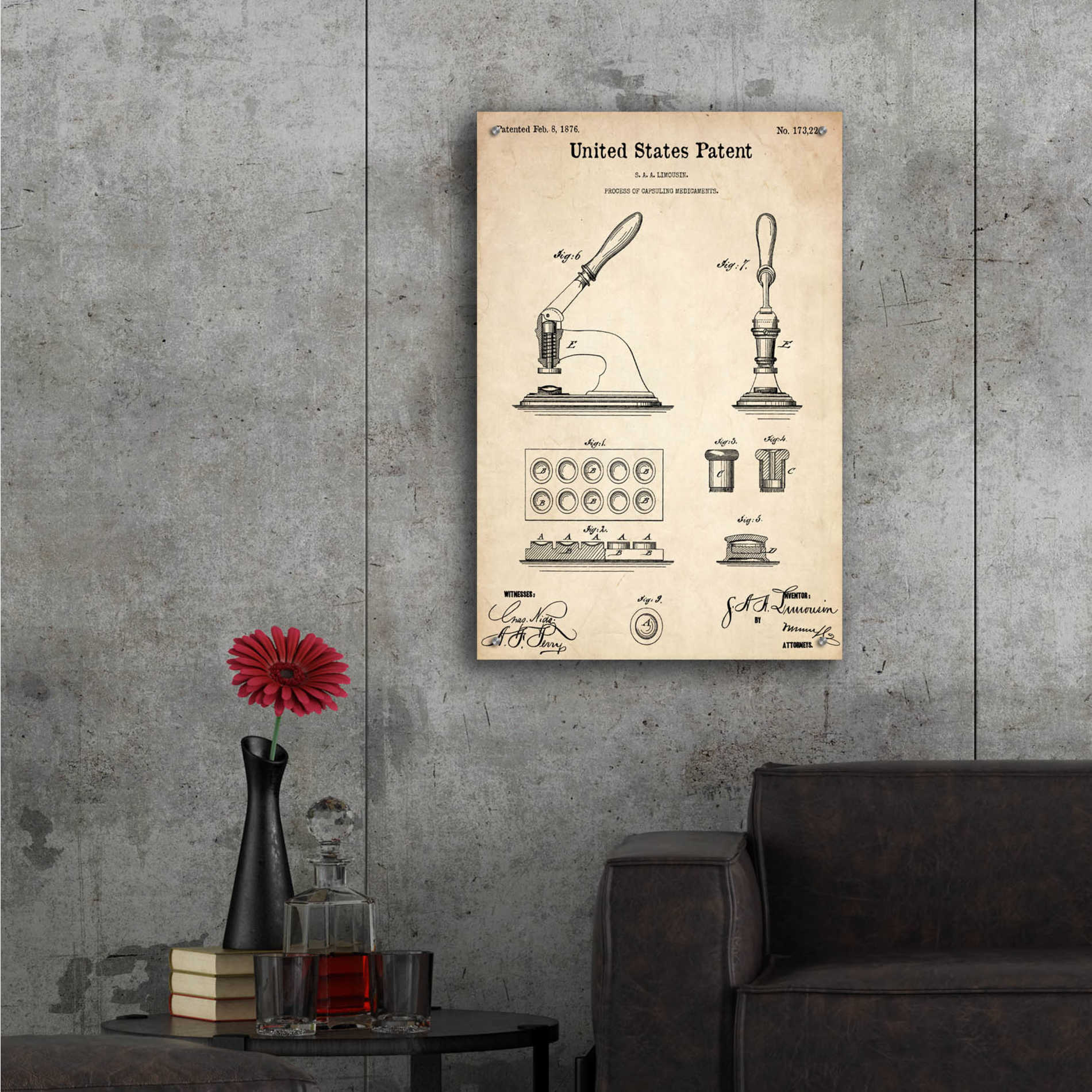 Epic Art 'Capsuling Medicine Blueprint Patent Parchment,' Acrylic Glass Wall Art,24x36