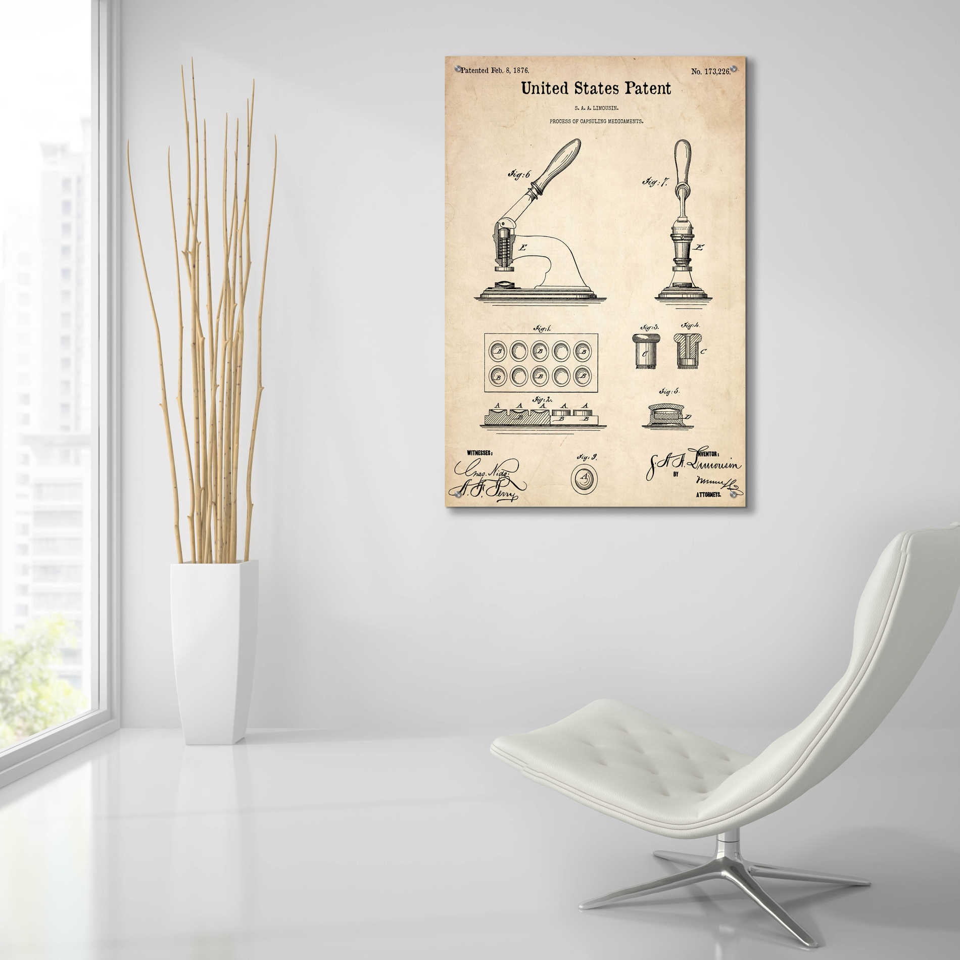 Epic Art 'Capsuling Medicine Blueprint Patent Parchment,' Acrylic Glass Wall Art,24x36