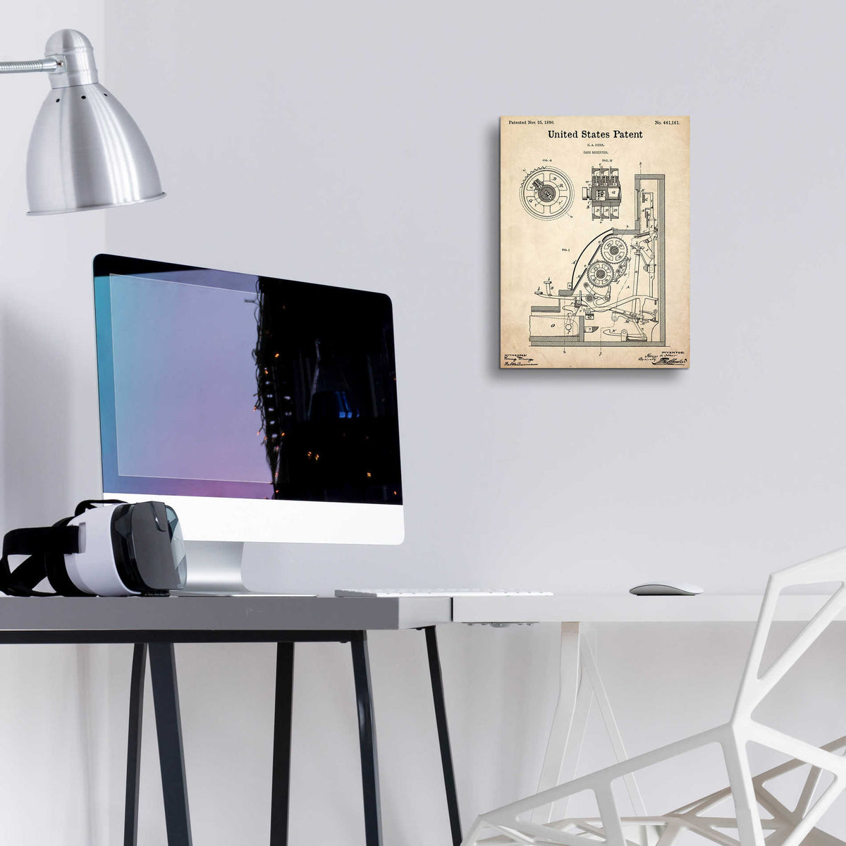 Epic Art 'Cash Register Blueprint Patent Parchment,' Acrylic Glass Wall Art,12x16
