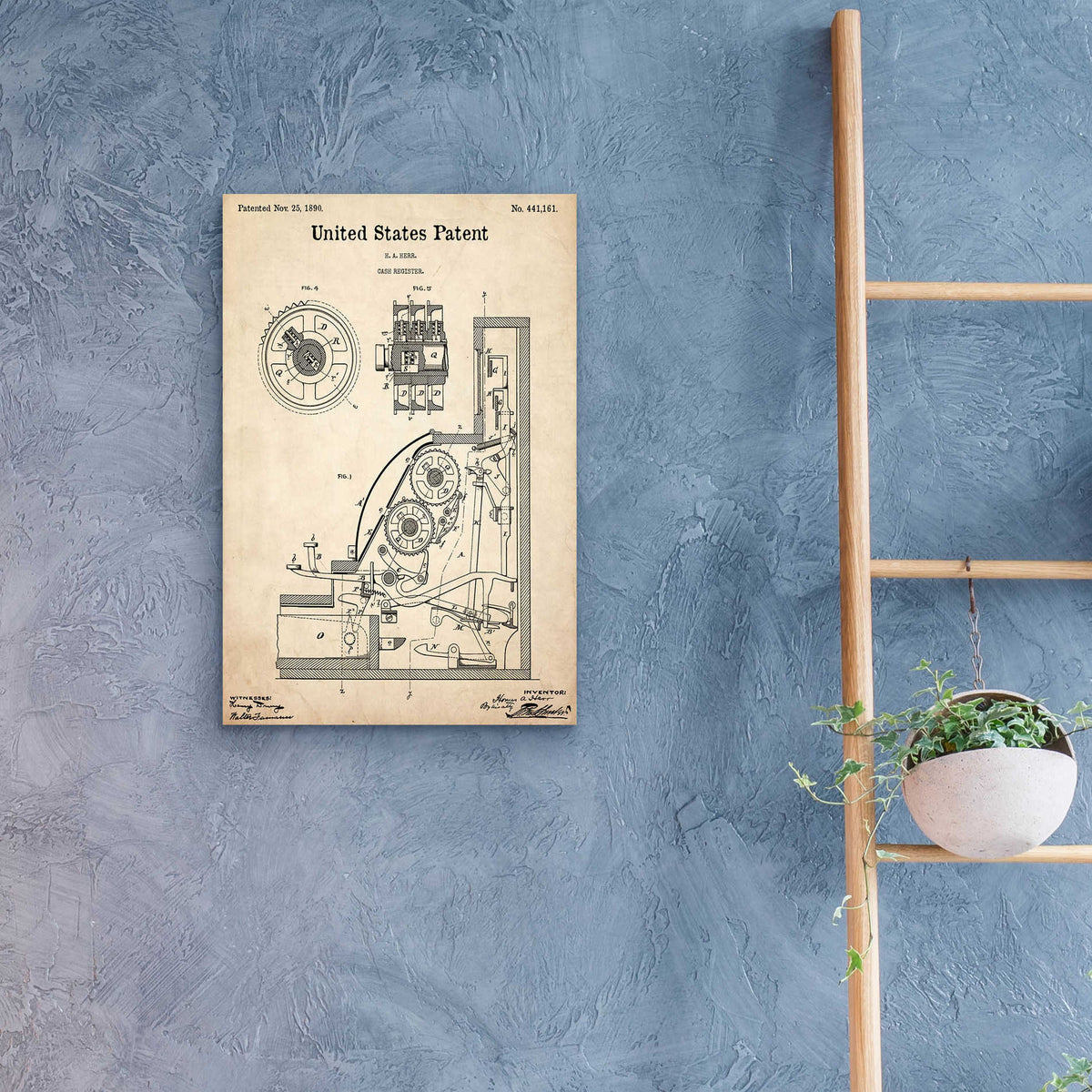Epic Art 'Cash Register Blueprint Patent Parchment,' Acrylic Glass Wall Art,16x24