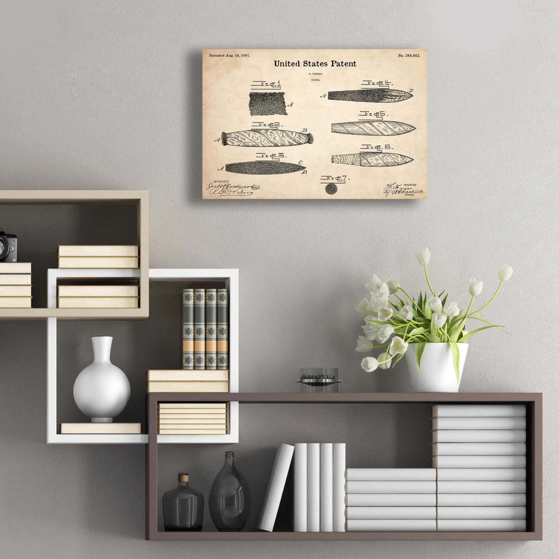 Epic Art 'Cigar Blueprint Patent Parchment,' Acrylic Glass Wall Art,24x16