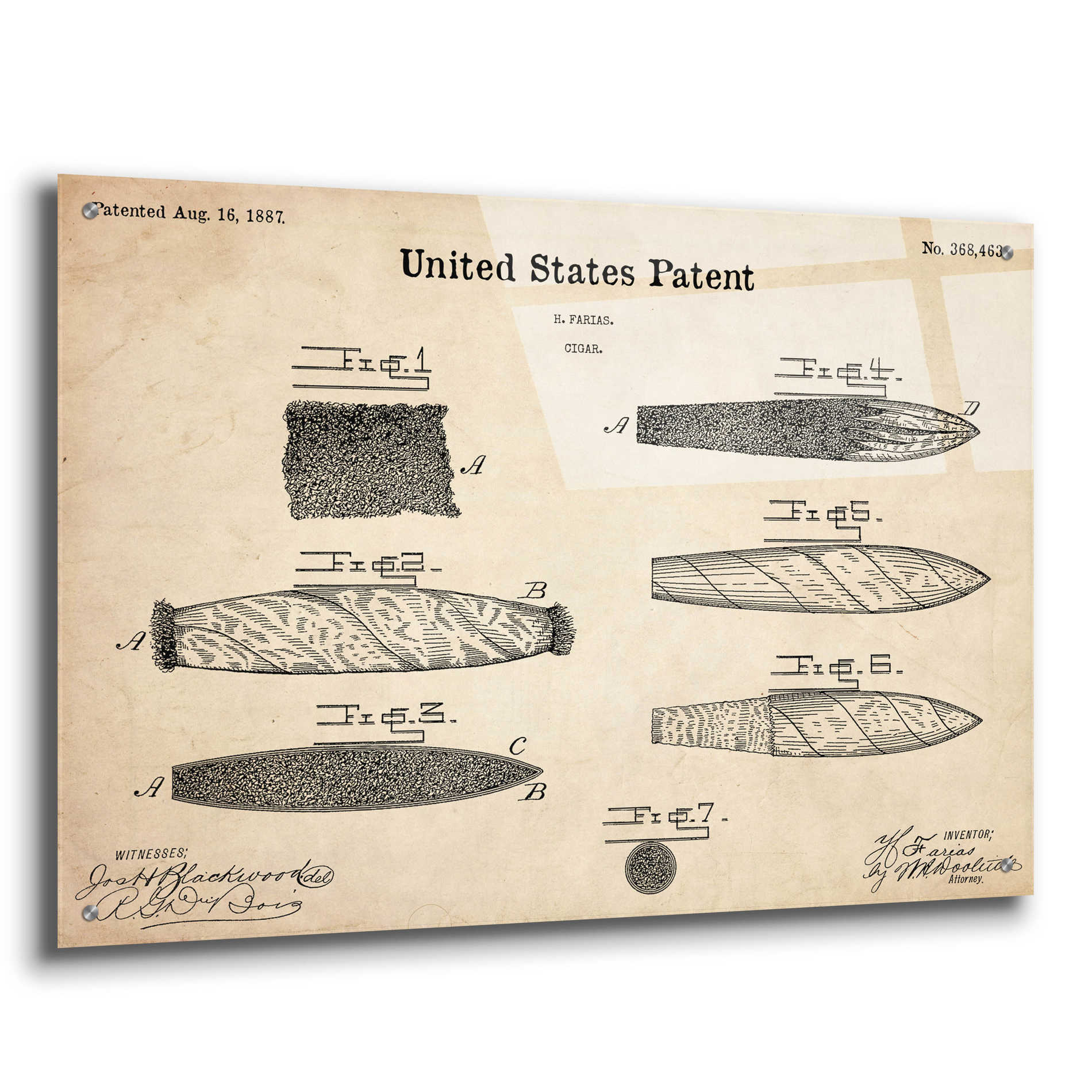 Epic Art 'Cigar Blueprint Patent Parchment,' Acrylic Glass Wall Art,36x24