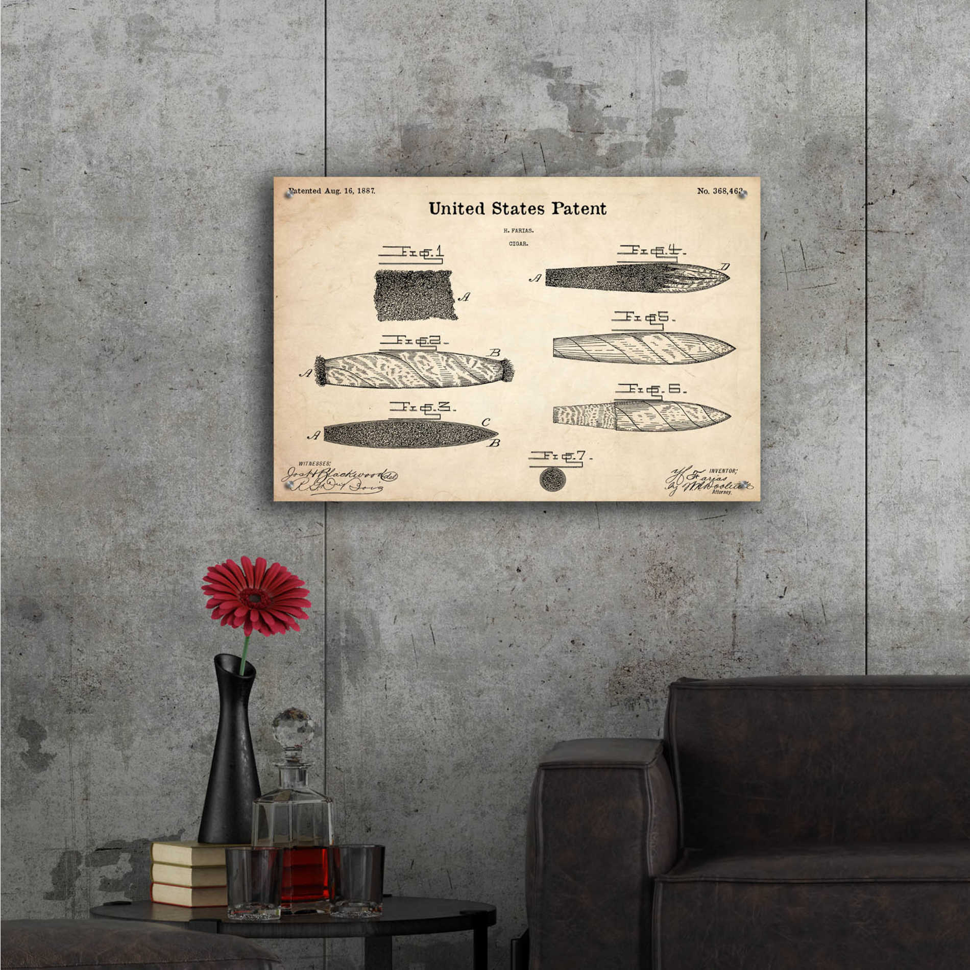 Epic Art 'Cigar Blueprint Patent Parchment,' Acrylic Glass Wall Art,36x24