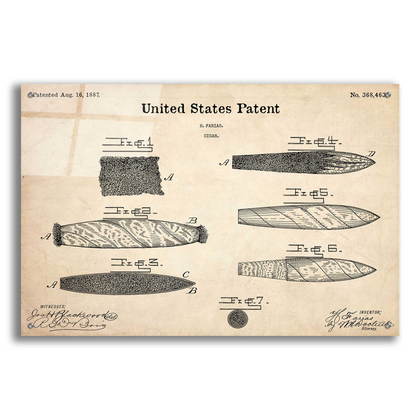 Epic Art 'Cigar Blueprint Patent Parchment,' Acrylic Glass Wall Art,36x24