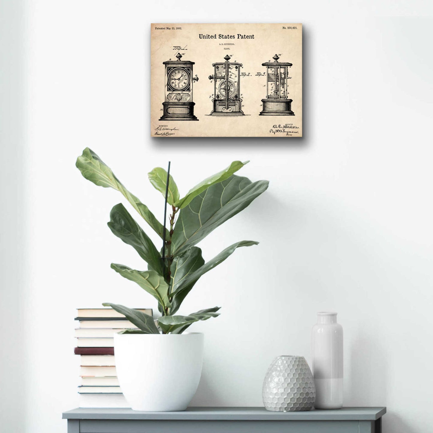 Epic Art 'Clock Blueprint Patent Parchment,' Acrylic Glass Wall Art,16x12