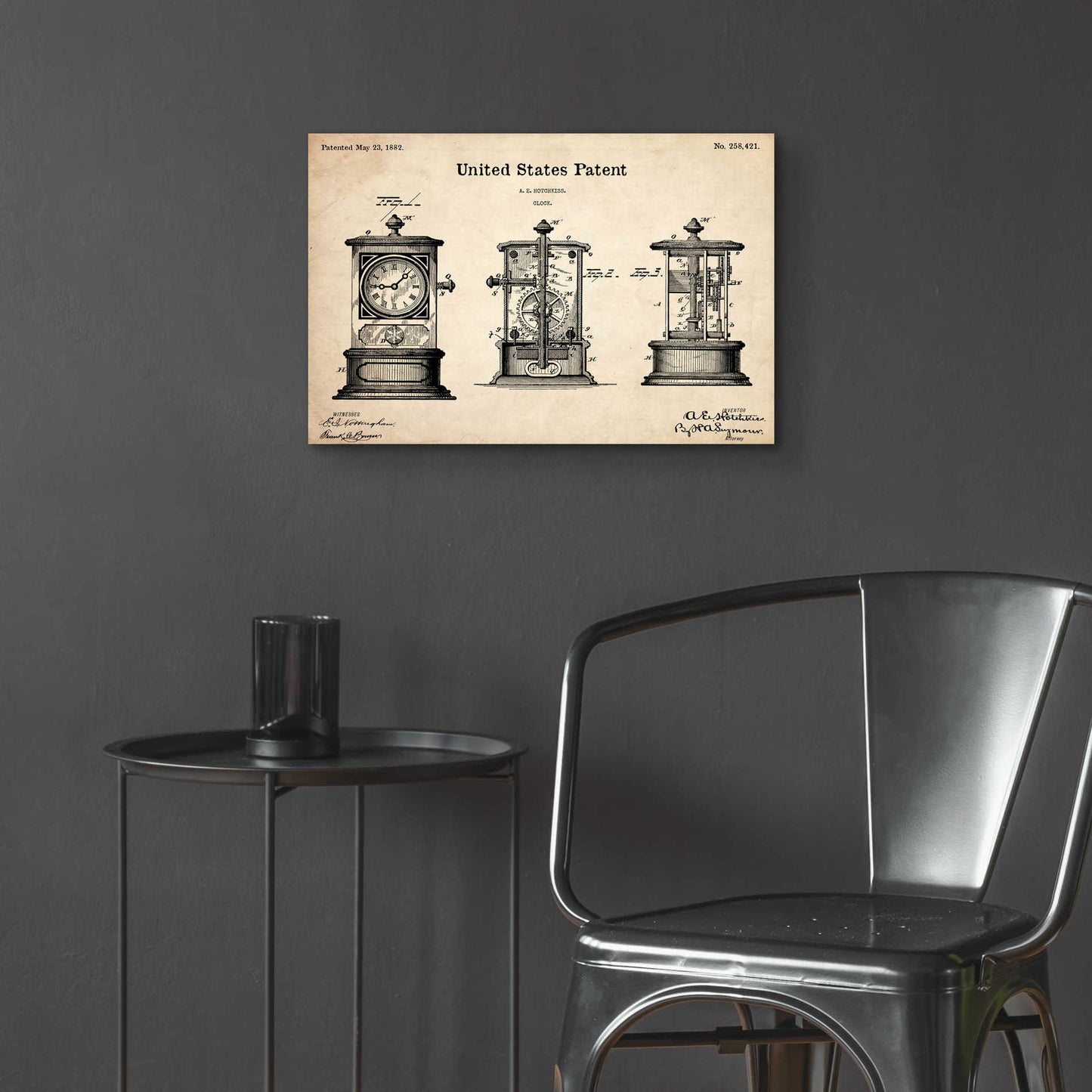 Epic Art 'Clock Blueprint Patent Parchment,' Acrylic Glass Wall Art,24x16