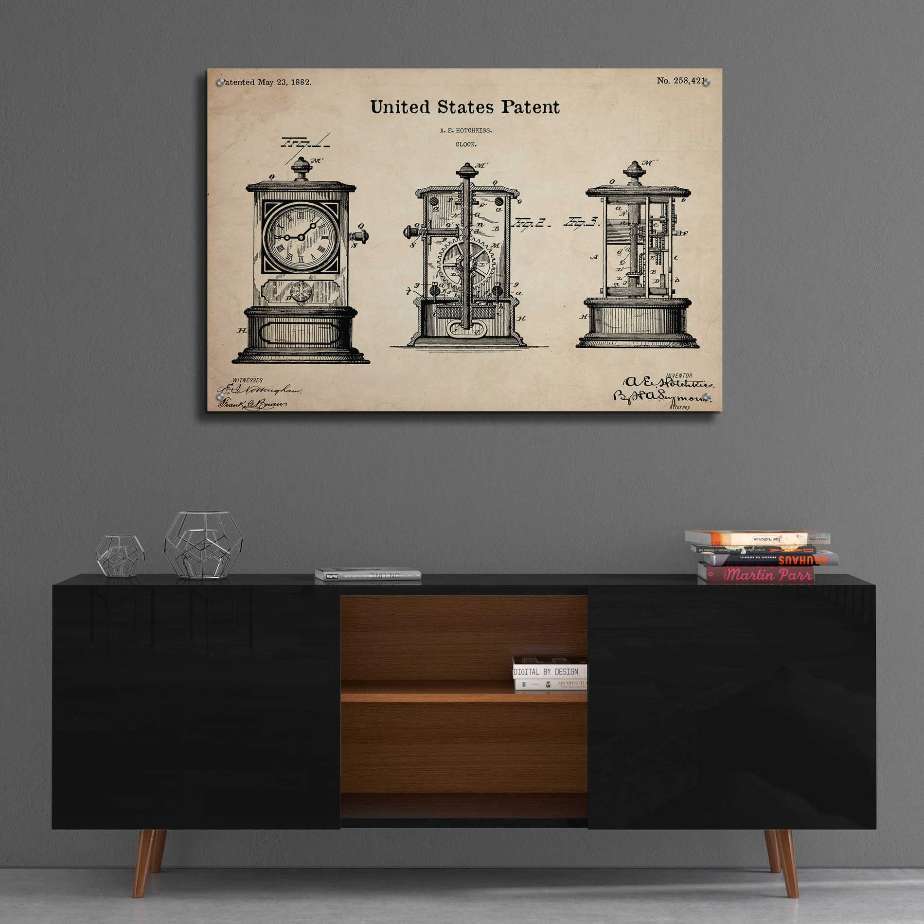 Epic Art 'Clock Blueprint Patent Parchment,' Acrylic Glass Wall Art,36x24