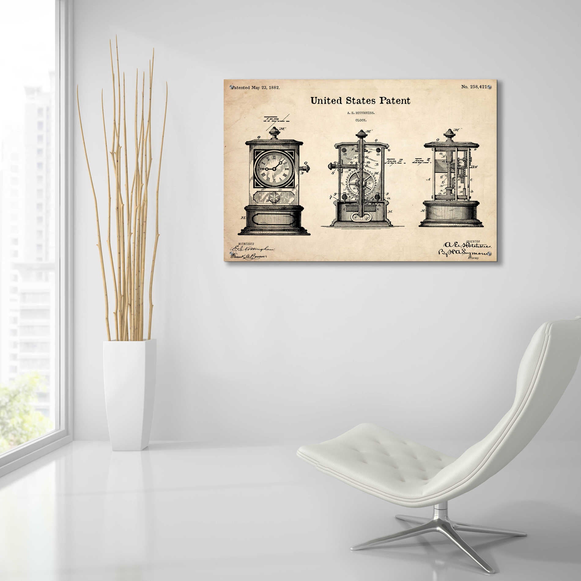 Epic Art 'Clock Blueprint Patent Parchment,' Acrylic Glass Wall Art,36x24