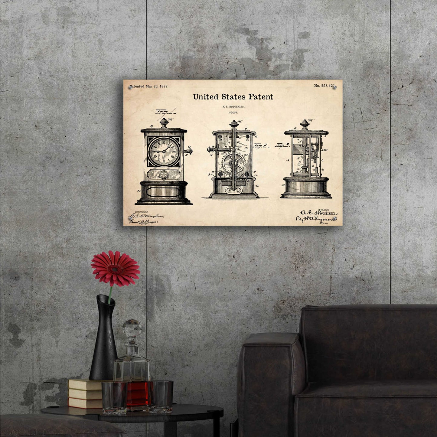 Epic Art 'Clock Blueprint Patent Parchment,' Acrylic Glass Wall Art,36x24