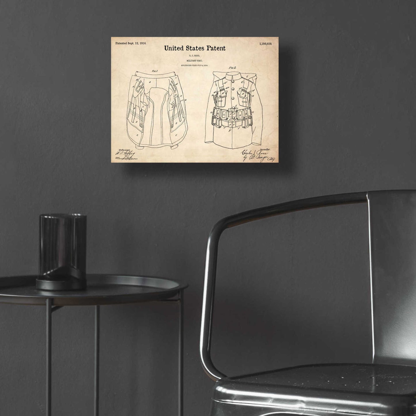 Epic Art 'Military Coat Blueprint Patent Parchment,' Acrylic Glass Wall Art,16x12