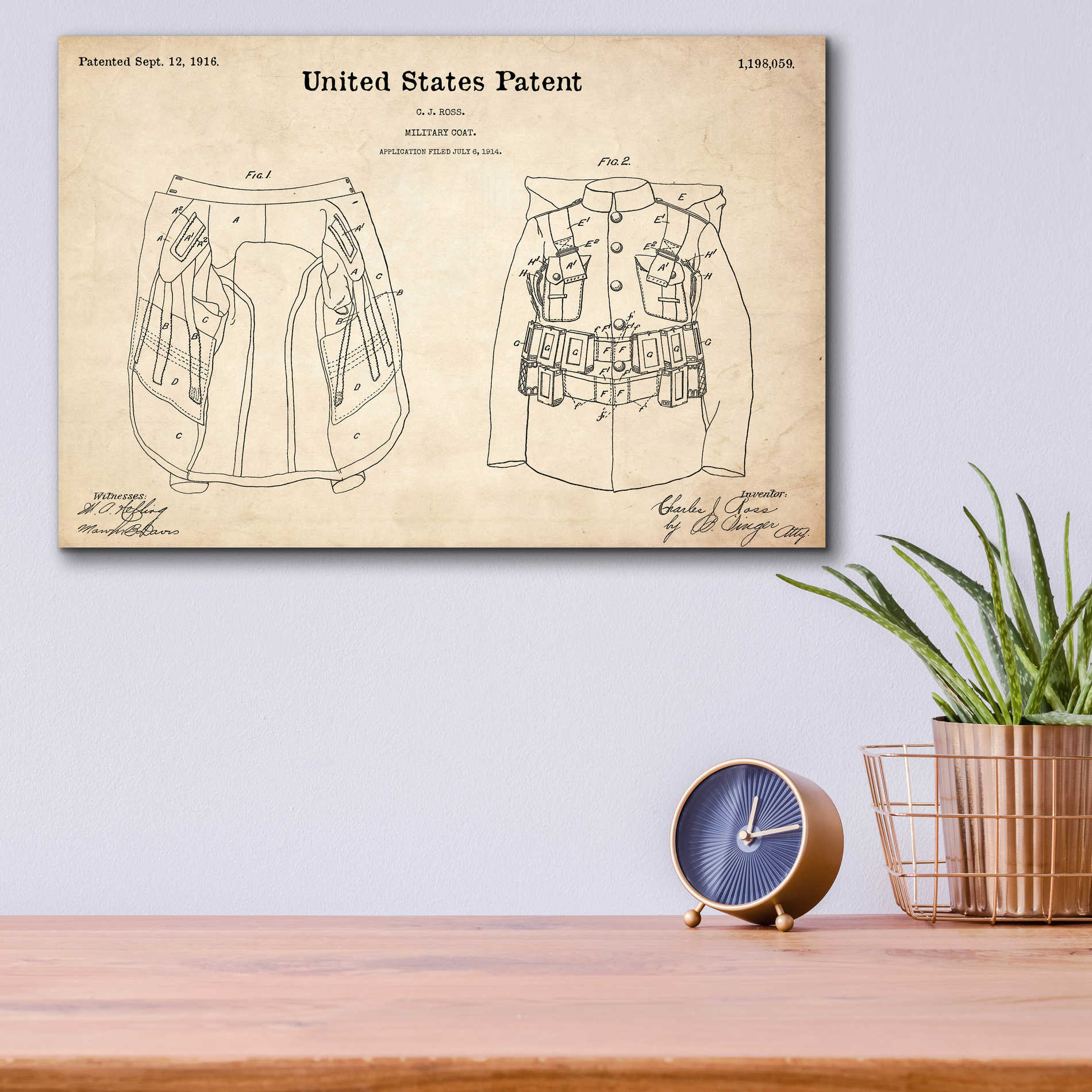 Epic Art 'Military Coat Blueprint Patent Parchment,' Acrylic Glass Wall Art,16x12