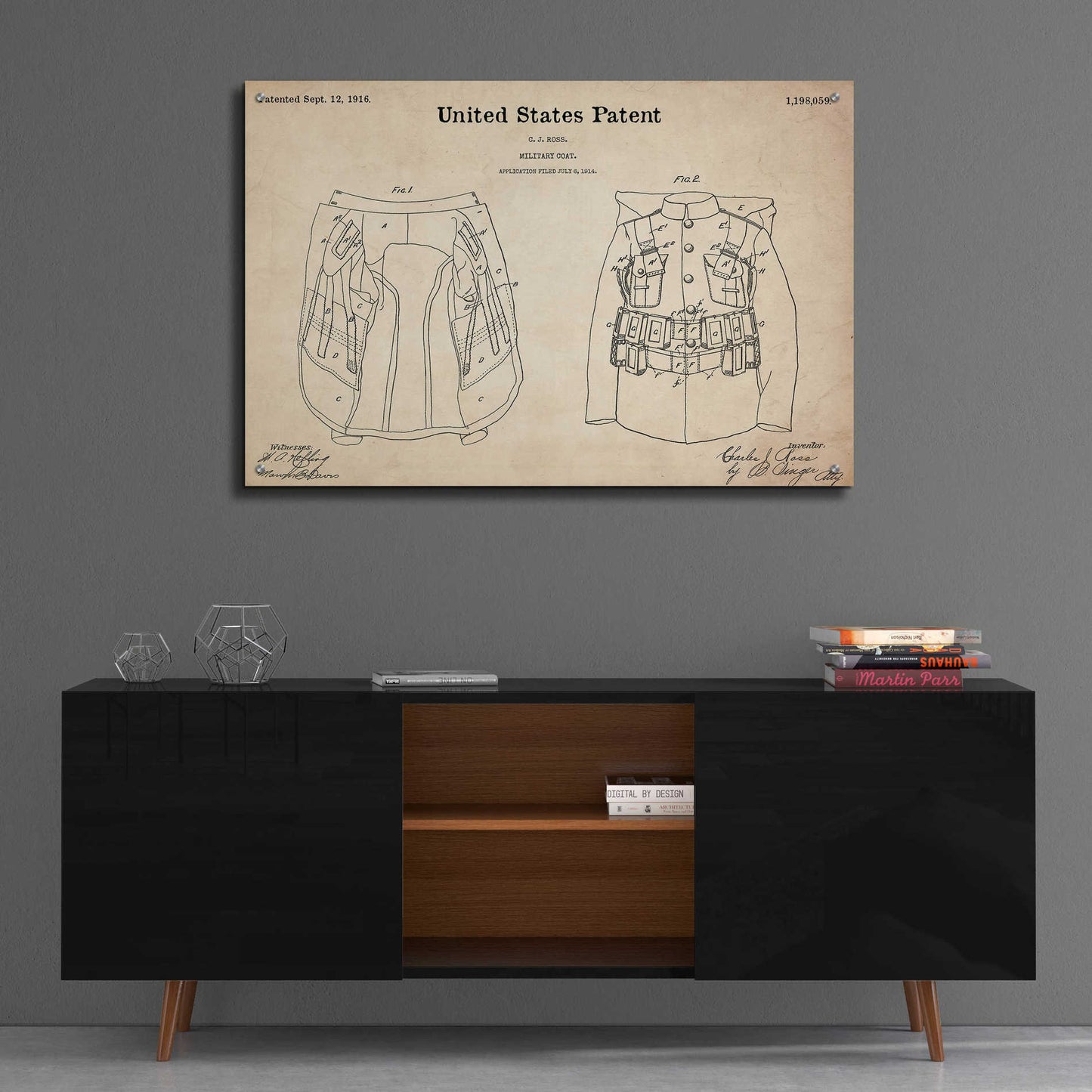 Epic Art 'Military Coat Blueprint Patent Parchment,' Acrylic Glass Wall Art,36x24