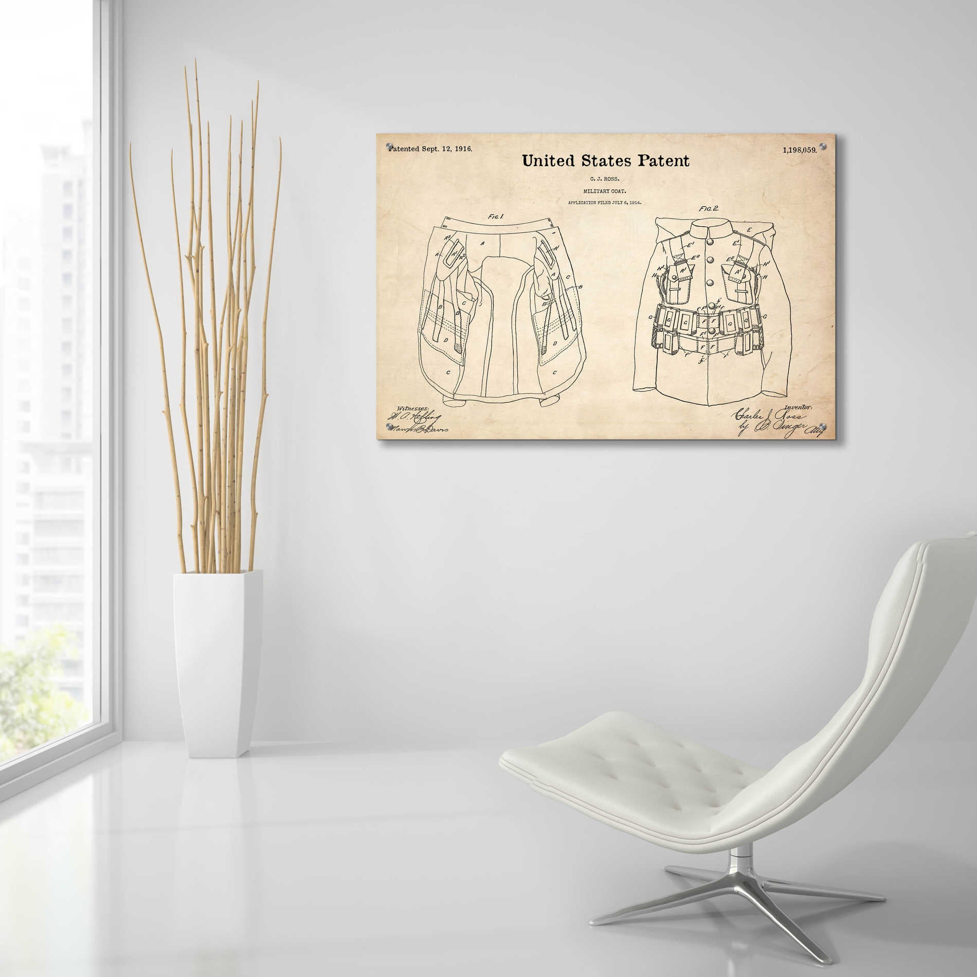 Epic Art 'Military Coat Blueprint Patent Parchment,' Acrylic Glass Wall Art,36x24