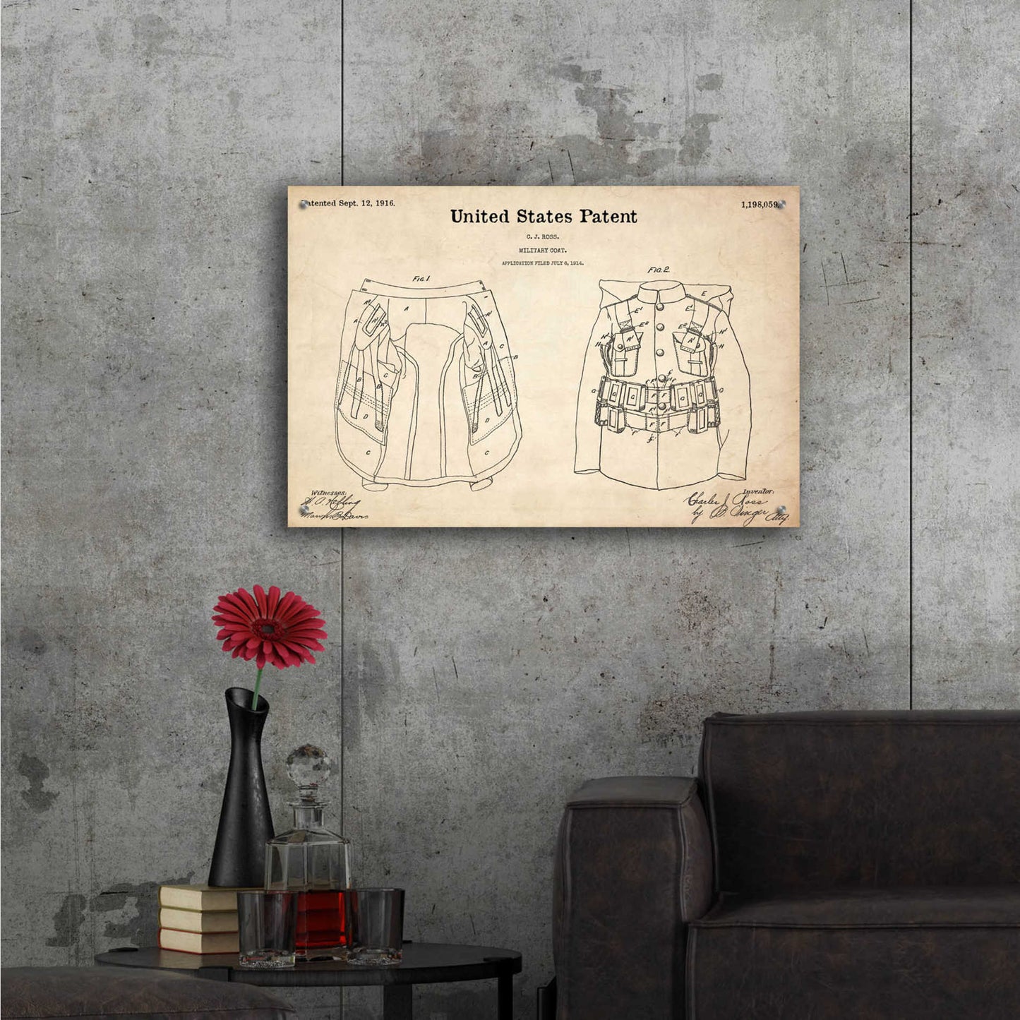 Epic Art 'Military Coat Blueprint Patent Parchment,' Acrylic Glass Wall Art,36x24