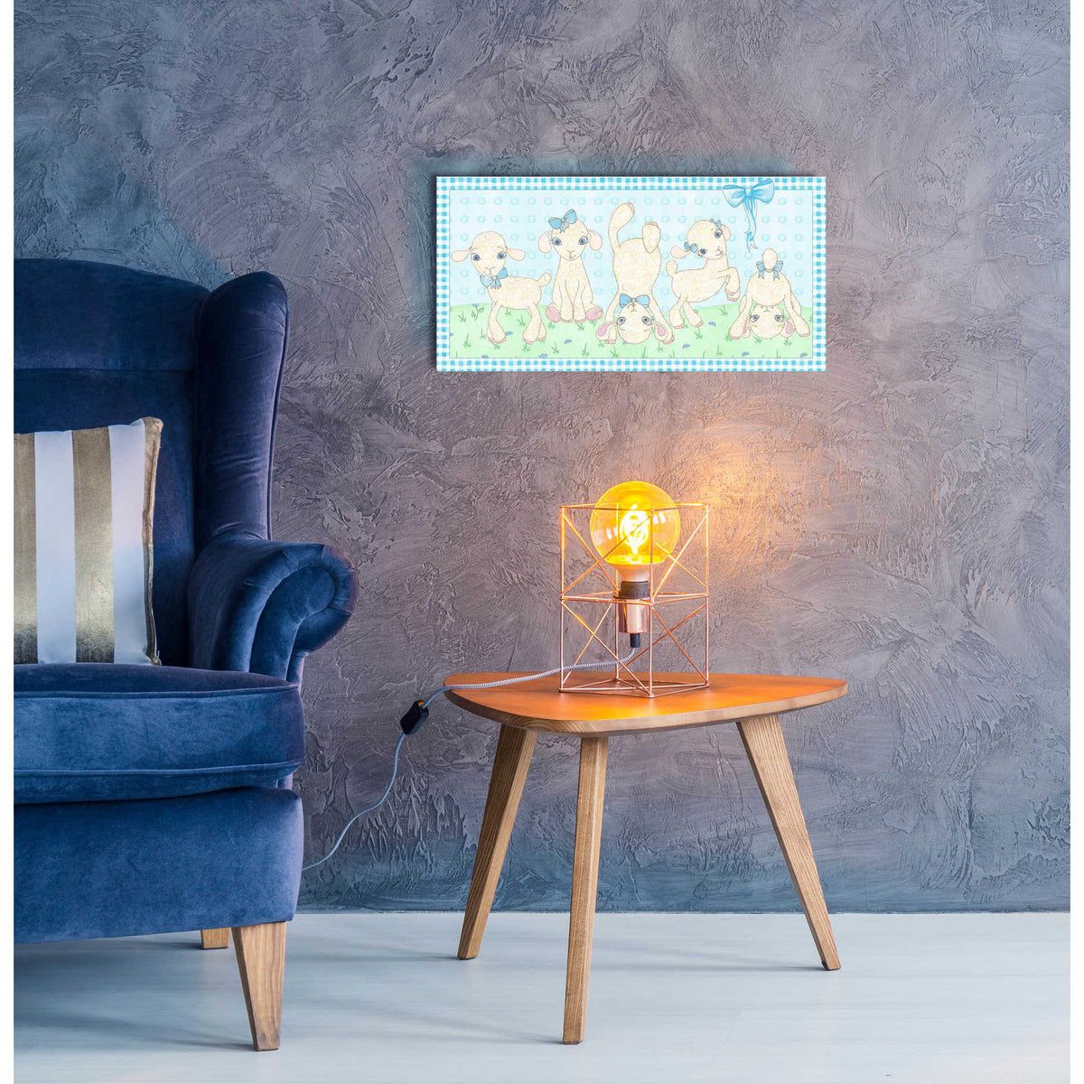 Epic Art 'Baby Shower Blue Lambs' by Elyse DeNeige, Acrylic Glass Wall Art,24x12