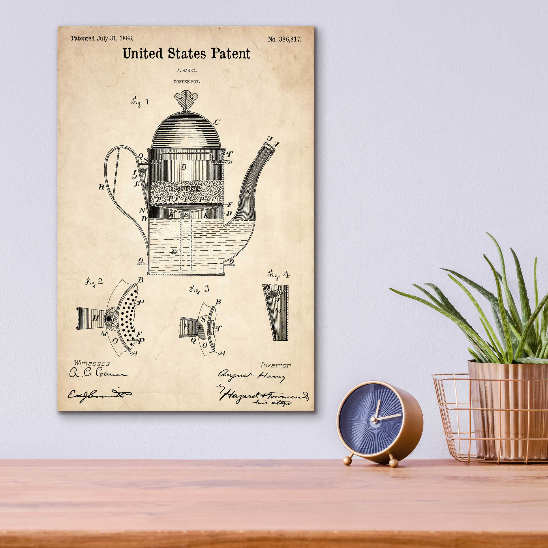 Epic Art 'Coffee Pot Blueprint Patent Parchment,' Acrylic Glass Wall Art,12x16