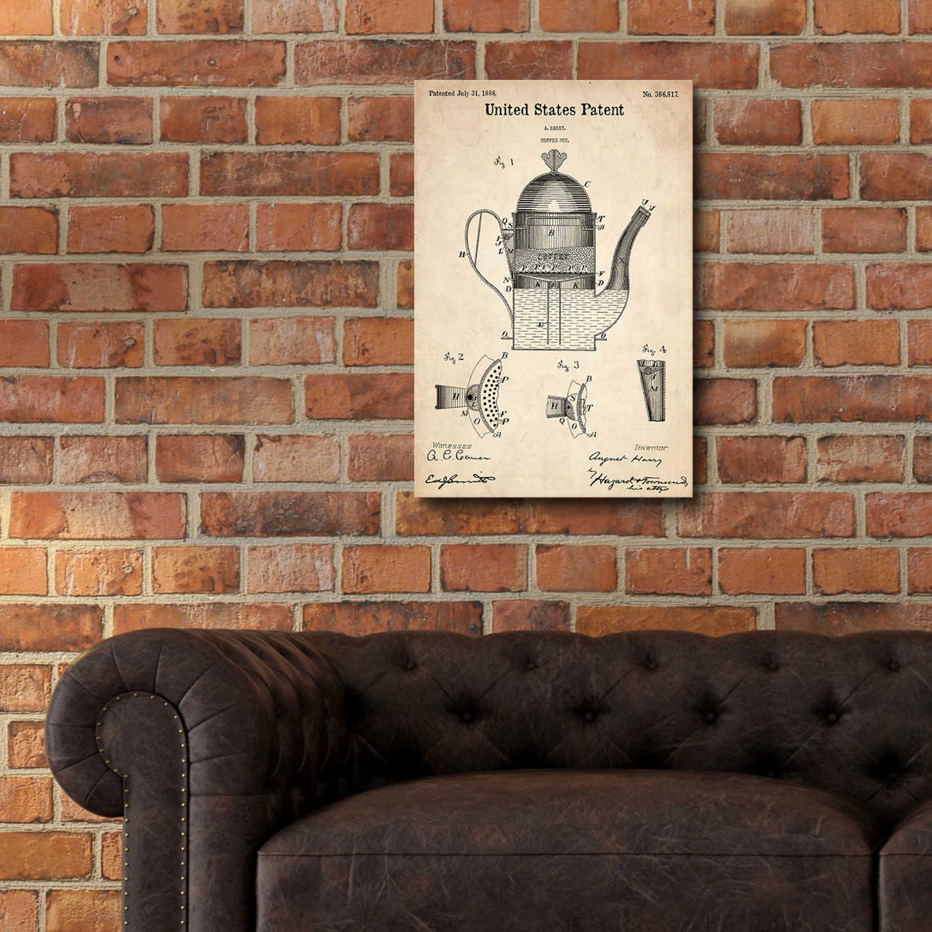 Epic Art 'Coffee Pot Blueprint Patent Parchment,' Acrylic Glass Wall Art,16x24