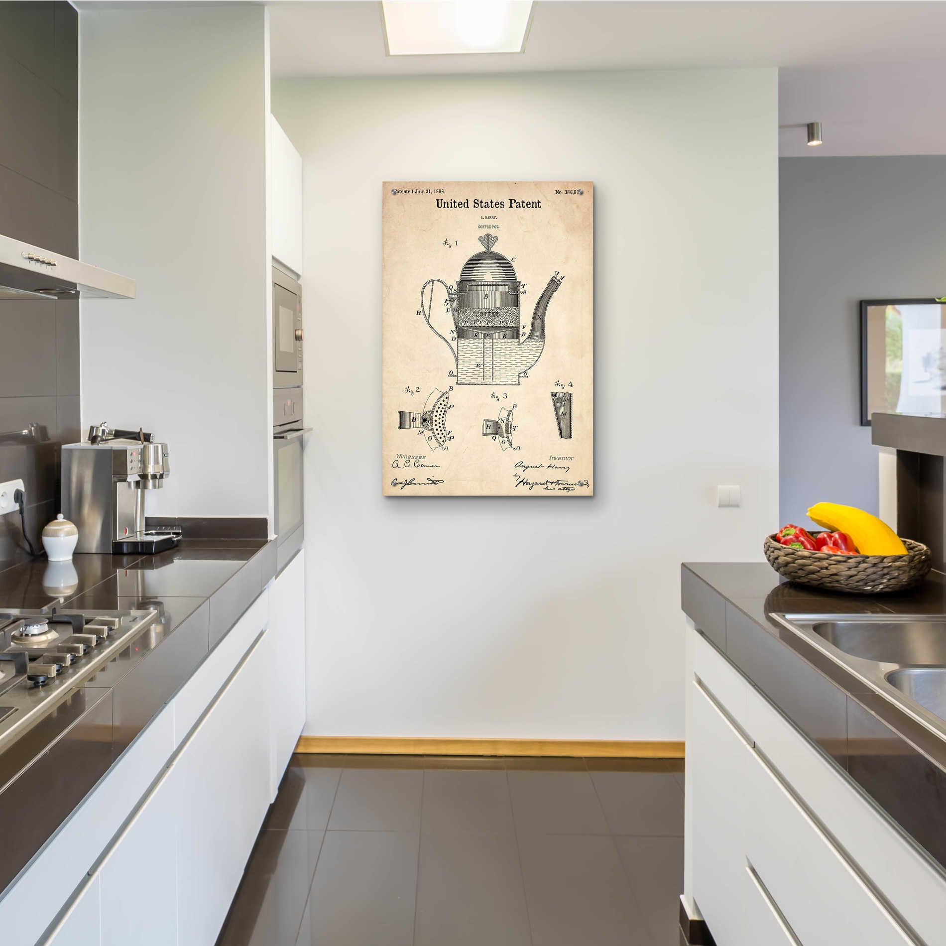 Epic Art 'Coffee Pot Blueprint Patent Parchment,' Acrylic Glass Wall Art,24x36