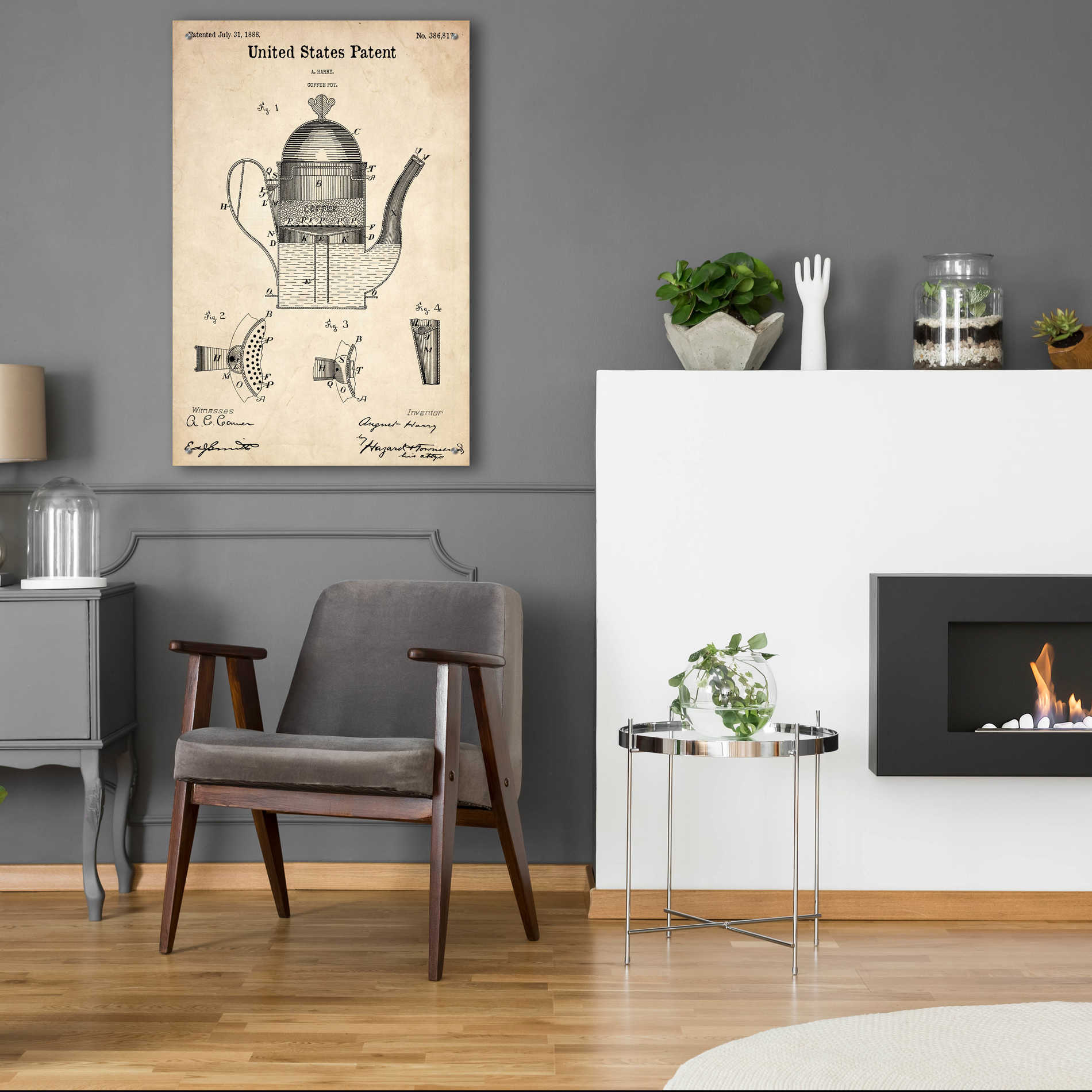 Epic Art 'Coffee Pot Blueprint Patent Parchment,' Acrylic Glass Wall Art,24x36