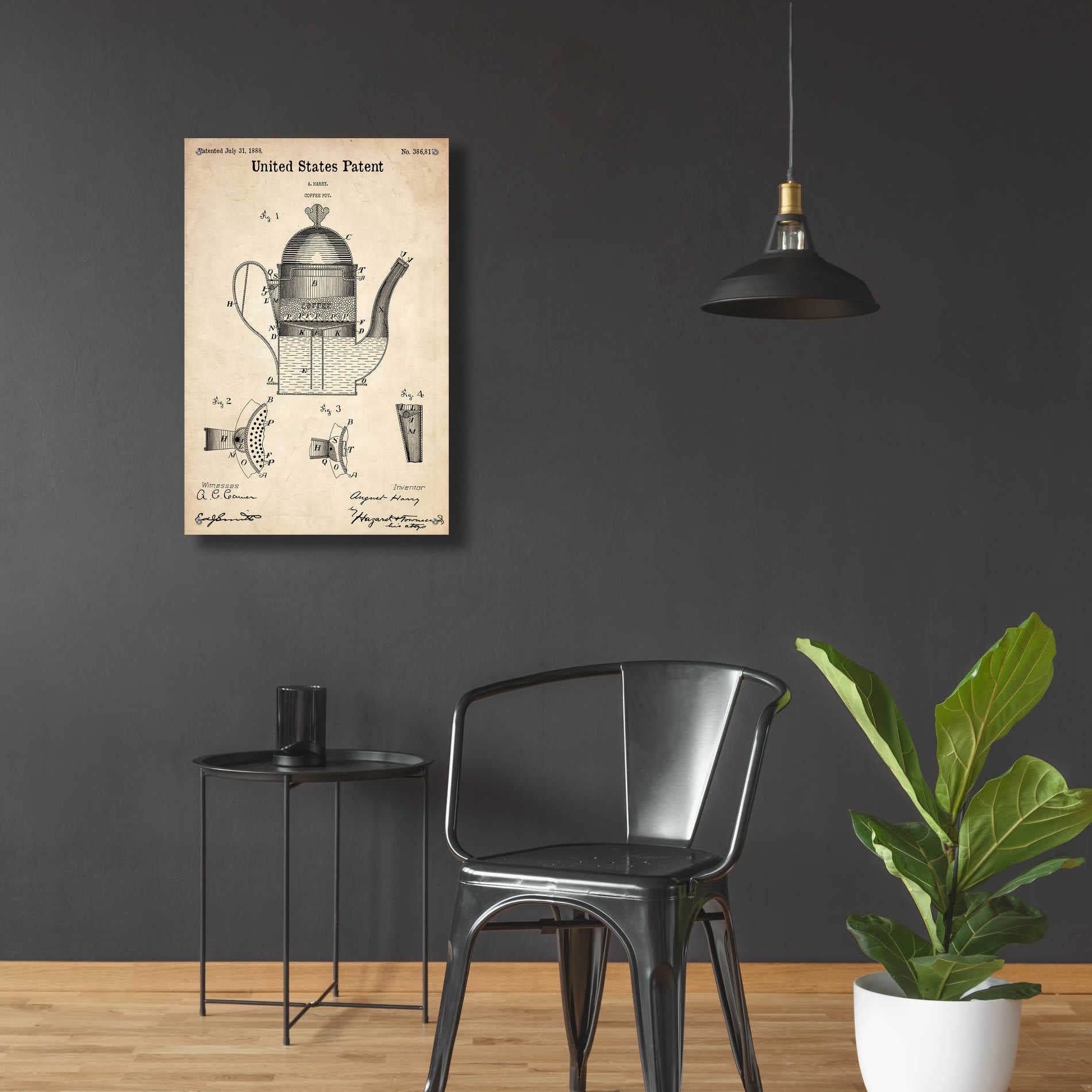 Epic Art 'Coffee Pot Blueprint Patent Parchment,' Acrylic Glass Wall Art,24x36