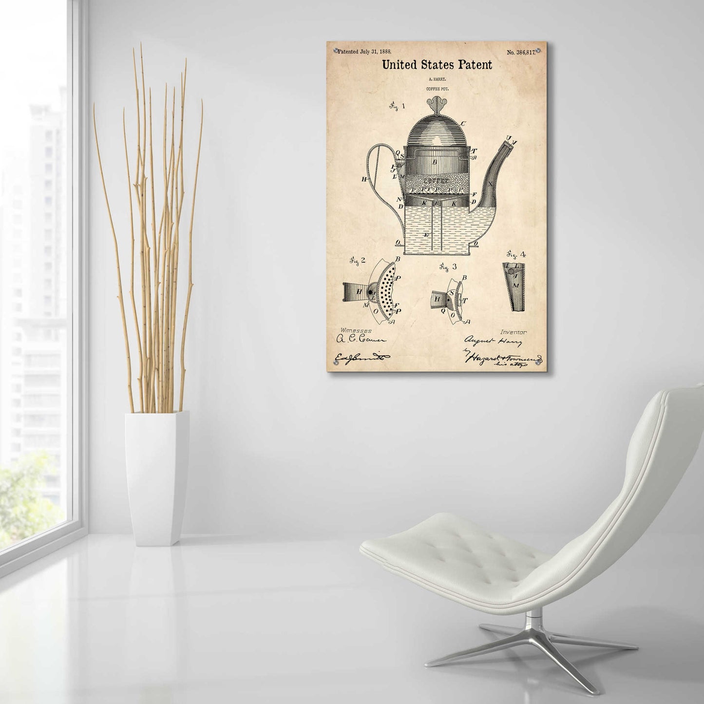 Epic Art 'Coffee Pot Blueprint Patent Parchment,' Acrylic Glass Wall Art,24x36