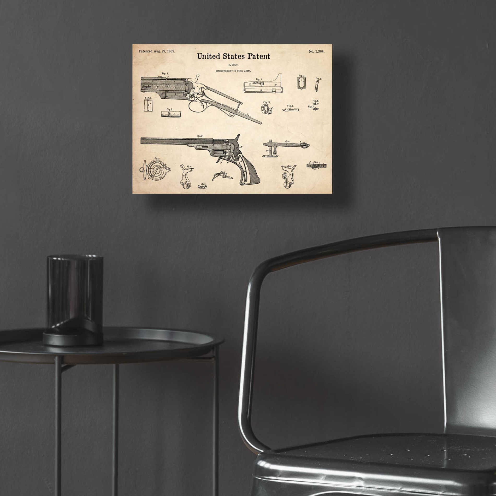 Epic Art 'Colt Revolver Blueprint Patent Parchment,' Acrylic Glass Wall Art,16x12