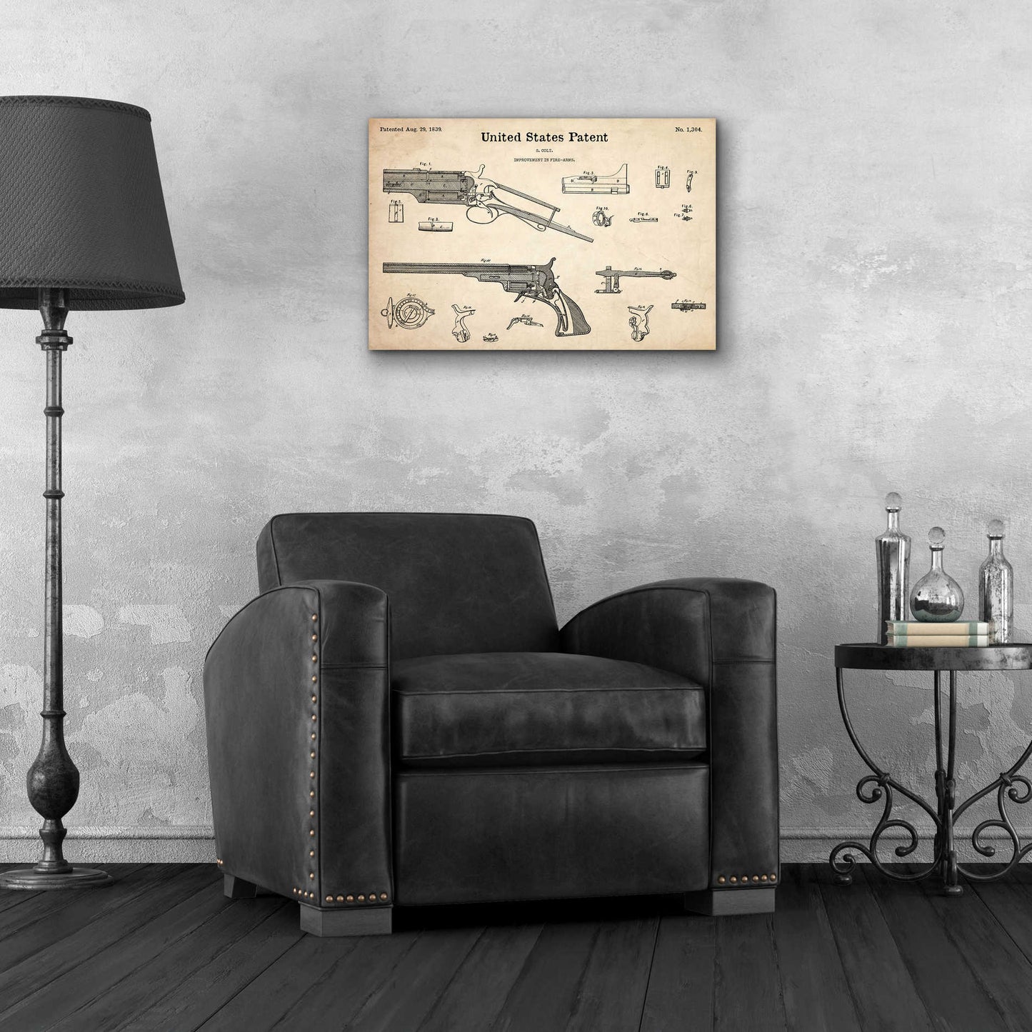 Epic Art 'Colt Revolver Blueprint Patent Parchment,' Acrylic Glass Wall Art,24x16