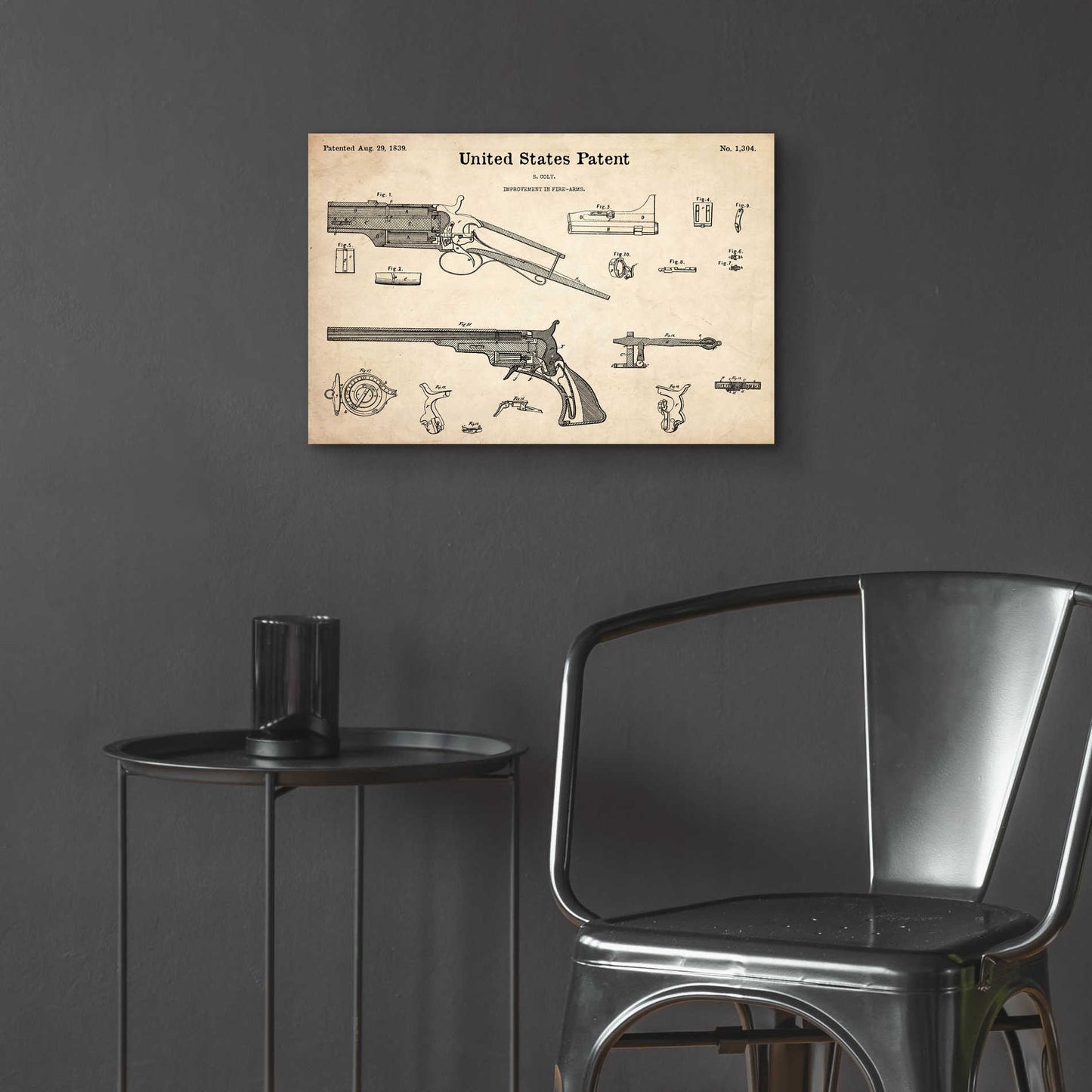 Epic Art 'Colt Revolver Blueprint Patent Parchment,' Acrylic Glass Wall Art,24x16