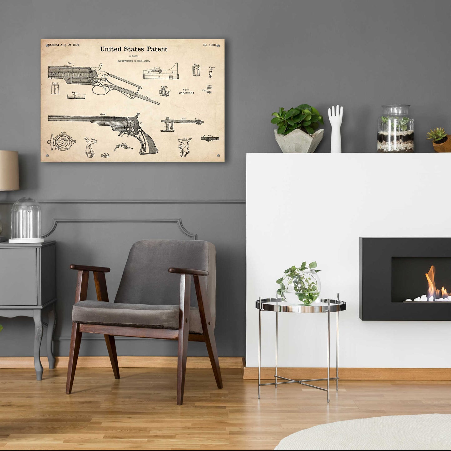 Epic Art 'Colt Revolver Blueprint Patent Parchment,' Acrylic Glass Wall Art,36x24