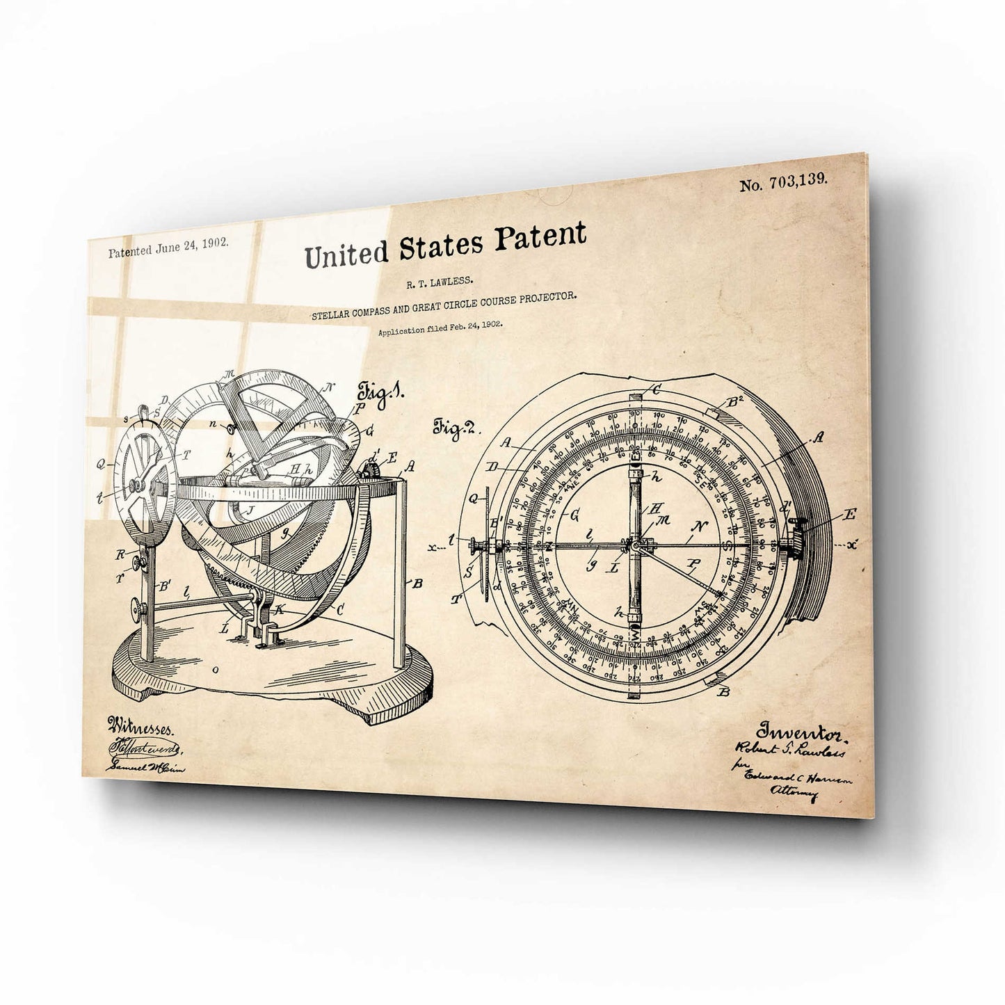 Epic Art 'Stellar Compass Blueprint Patent Parchment,' Acrylic Glass Wall Art,16x12