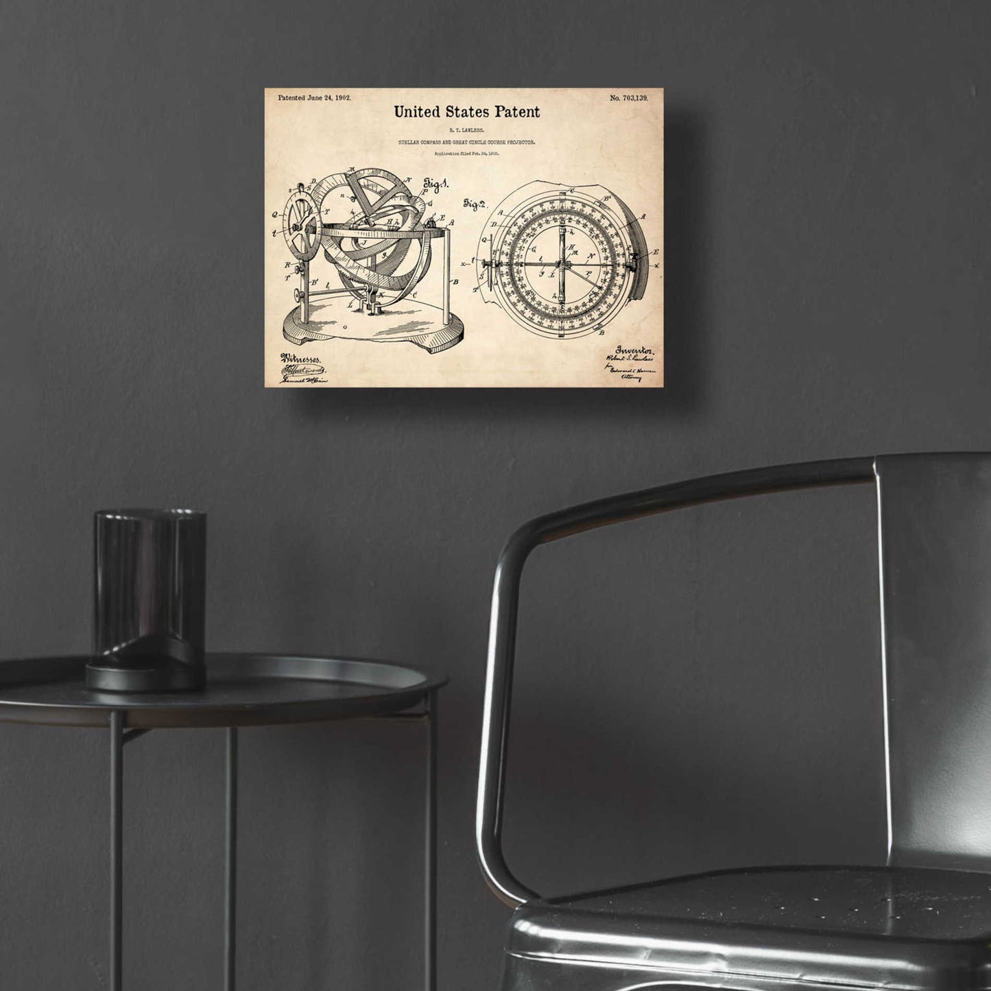 Epic Art 'Stellar Compass Blueprint Patent Parchment,' Acrylic Glass Wall Art,16x12