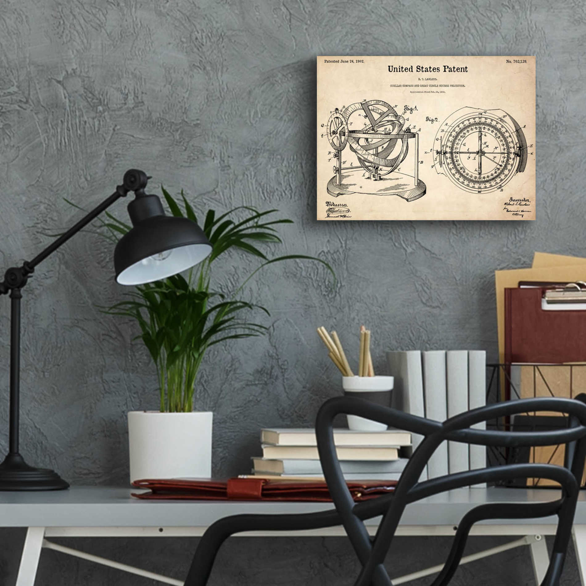 Epic Art 'Stellar Compass Blueprint Patent Parchment,' Acrylic Glass Wall Art,16x12